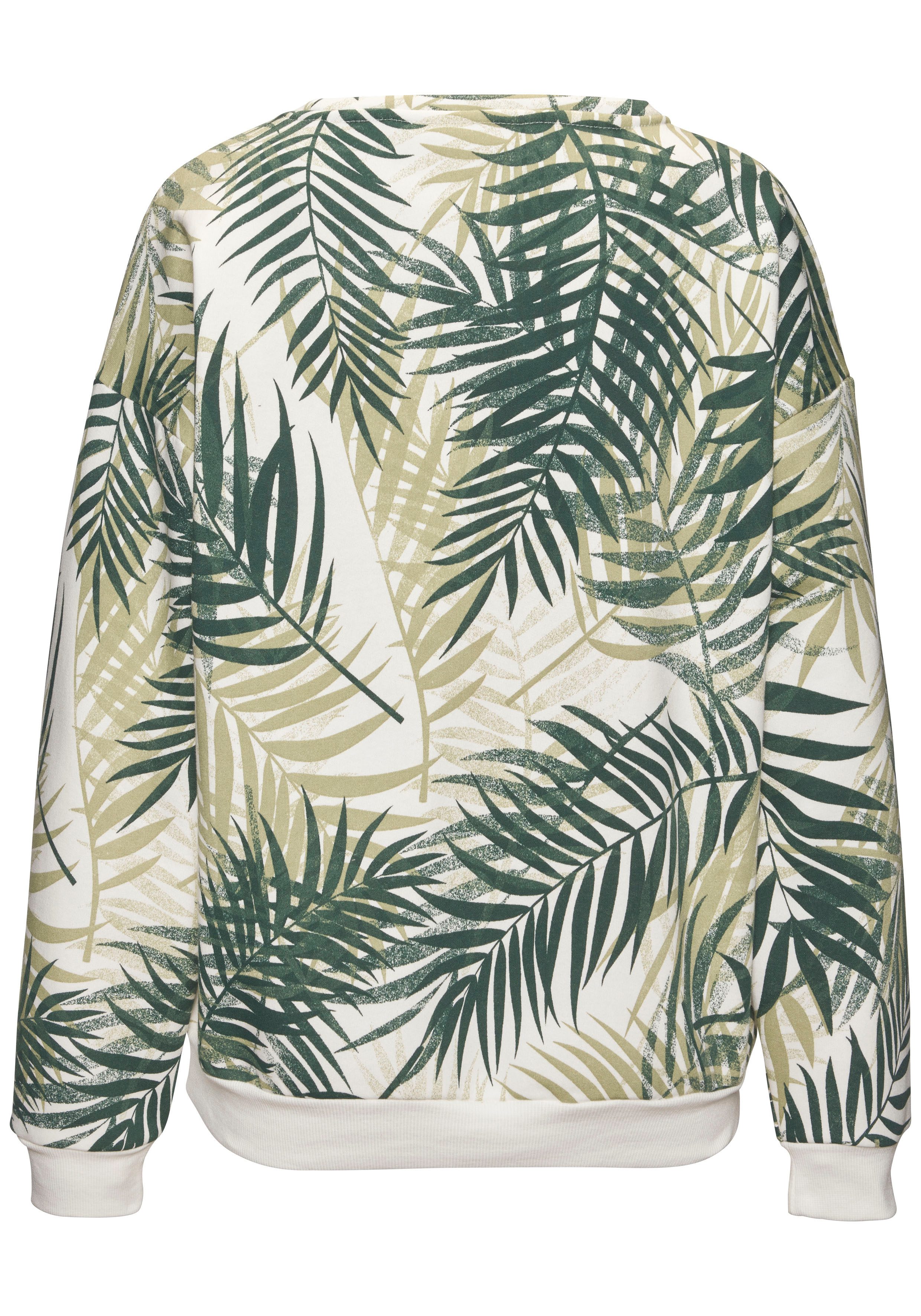 LASCANA Sweater Loungeshirt mit Allover-Blätterdruck, Loungewear