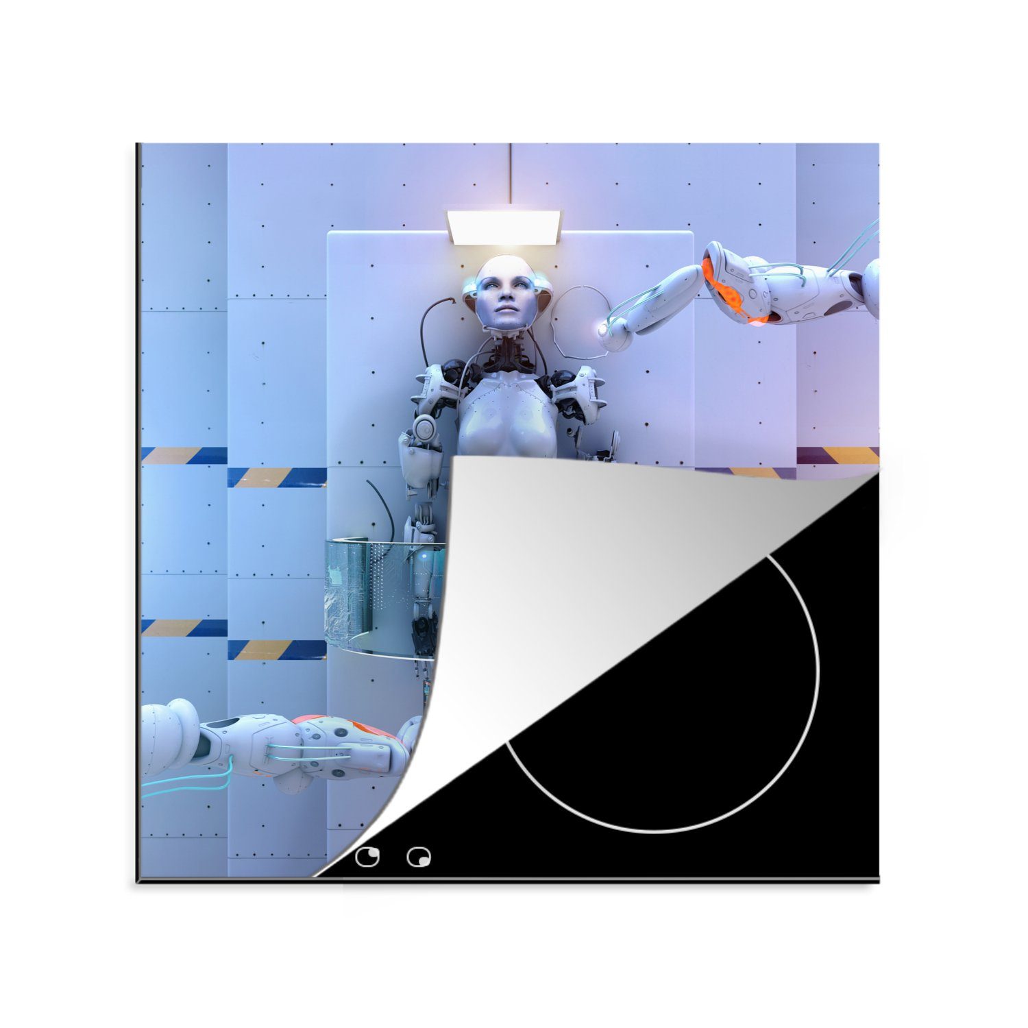 MuchoWow Herdblende-/Abdeckplatte Die Geburt eines Roboters Science Fiction, Vinyl, (1 tlg), 78x78 cm, Ceranfeldabdeckung, Arbeitsplatte für küche