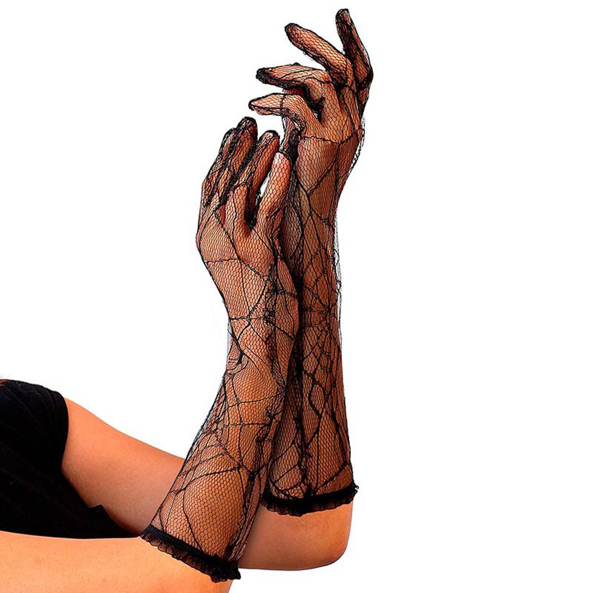 Kostüm Handschuhe Schwarz Spinnennetz