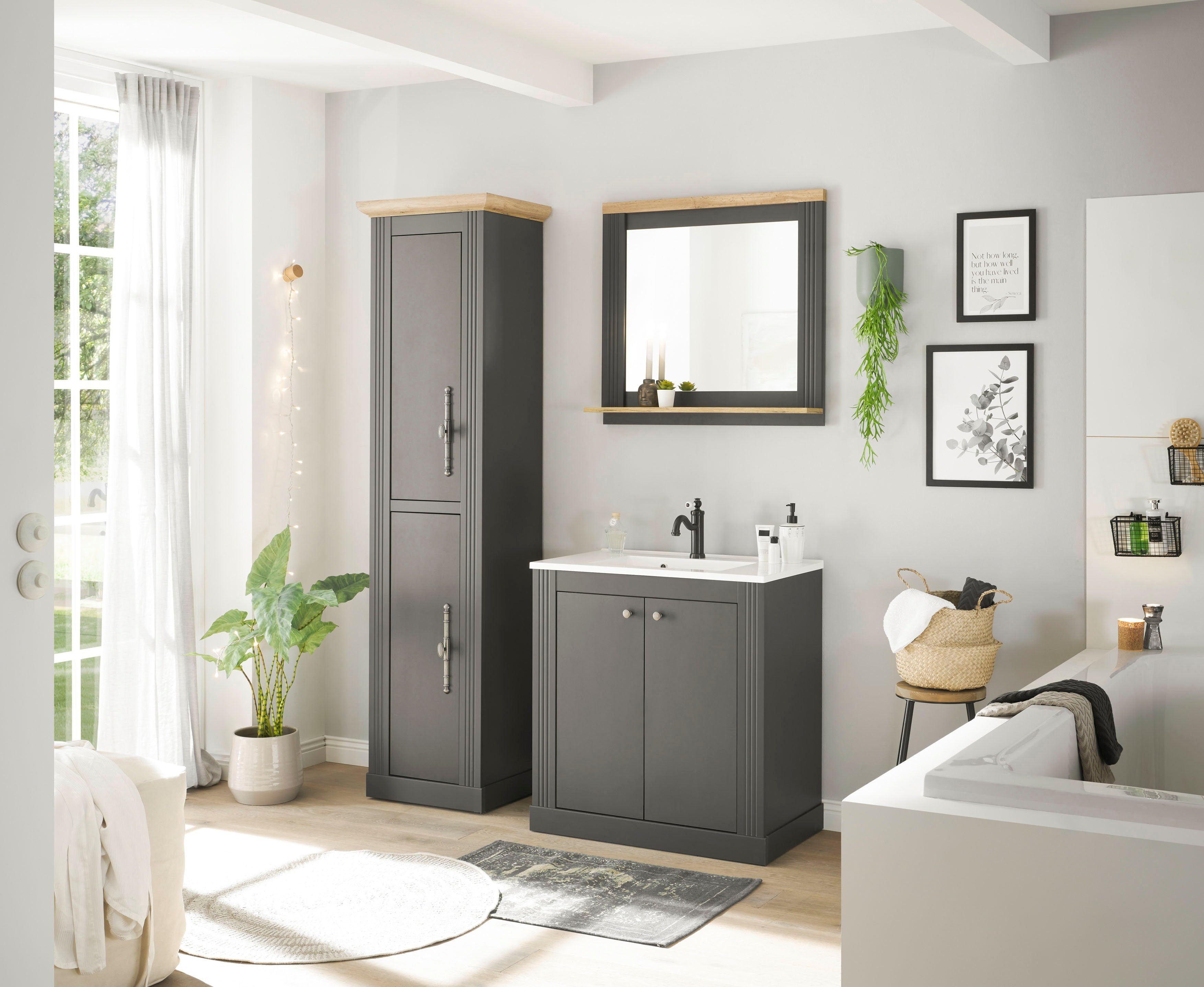 OTTO home Badmöbel-Set WESTMINSTER, Bad im Landhausstil, 3-teiliges Badezimmer, (3-St), Waschtisch, Spiegel, Hochschrank, in 2 Farben verfügbar, Breite 150 cm