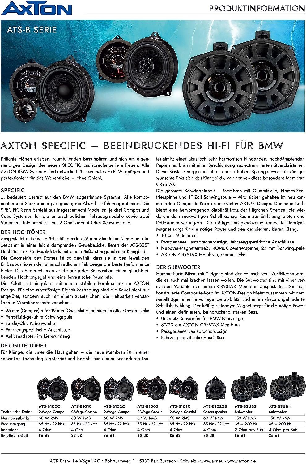 BMW ATS-B100C Axton für 2-Wege-Lautsprecher Auto-Lautsprecher Axton
