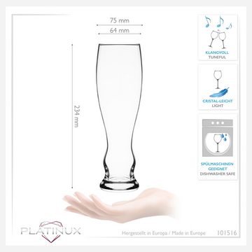 PLATINUX Bierglas Hohe Biergläser, Glas, 500ml (max. 600ml) Weizengläser 0,5L Bierpokale Spülmaschinenfest