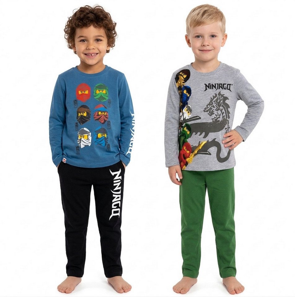 LEGO® kidswear Pyjama 2X Lego Ninjago Lange Jungen Schlafanzüge 4 Teile 98 104 110 116 128 (Set) 2x Kinderpyjama lange Hose + langärmeliges Oberteil