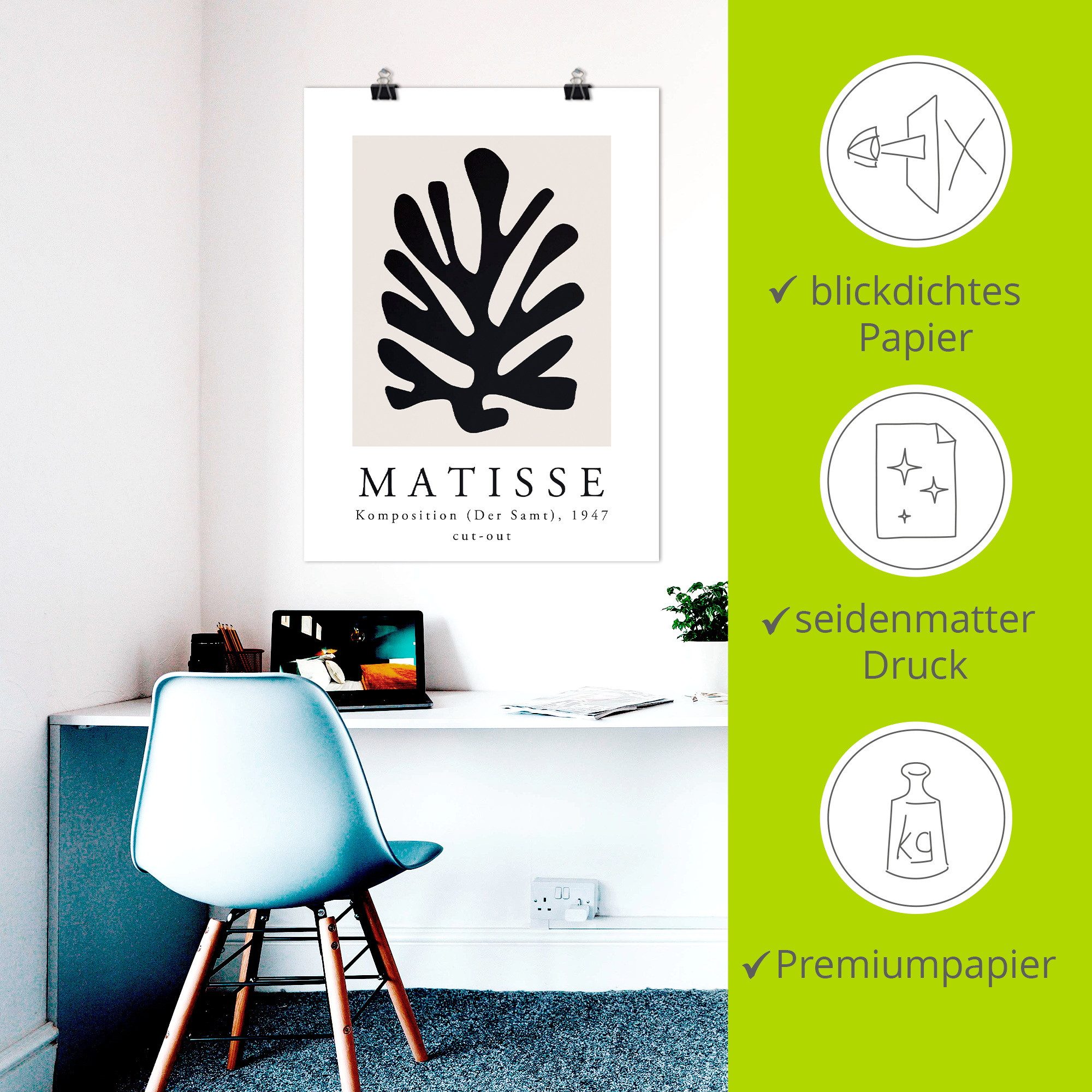 Artland Wandbild Matisse Komposition - cut-out schwarz, Muster (1 St), als Alubild, Leinwandbild, Poster, Wandaufkleber in verschied. Größen