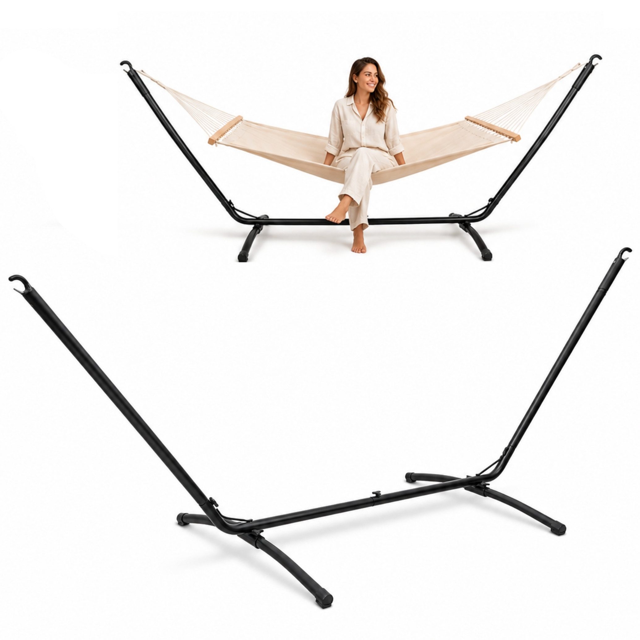AMANKA Hängemattengestell 310 cm aus Stahl - 2 Personen Gestell für Stabhängematten bis 120 cm, Hängemattenständer bis 120 kg - Metallgestell für Garten und Terrasse