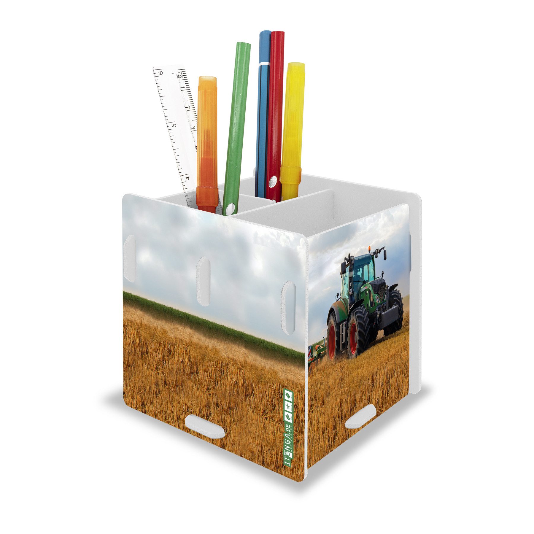 itenga Organizer itenga Stifteköcher "Traktor auf dem Feld" steckbar aus Kunststoff