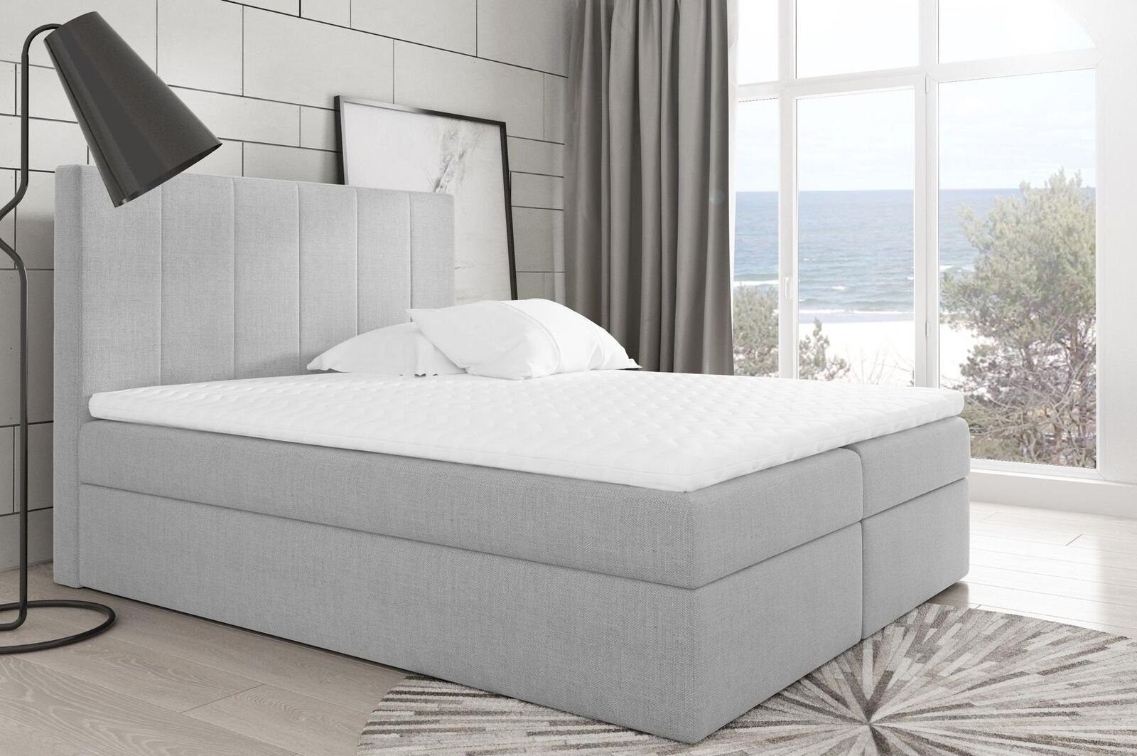 JVmoebel Bett, Modernes Bett Schlafzimmer Betten Stoff Boxspringbett Textil Design Grau