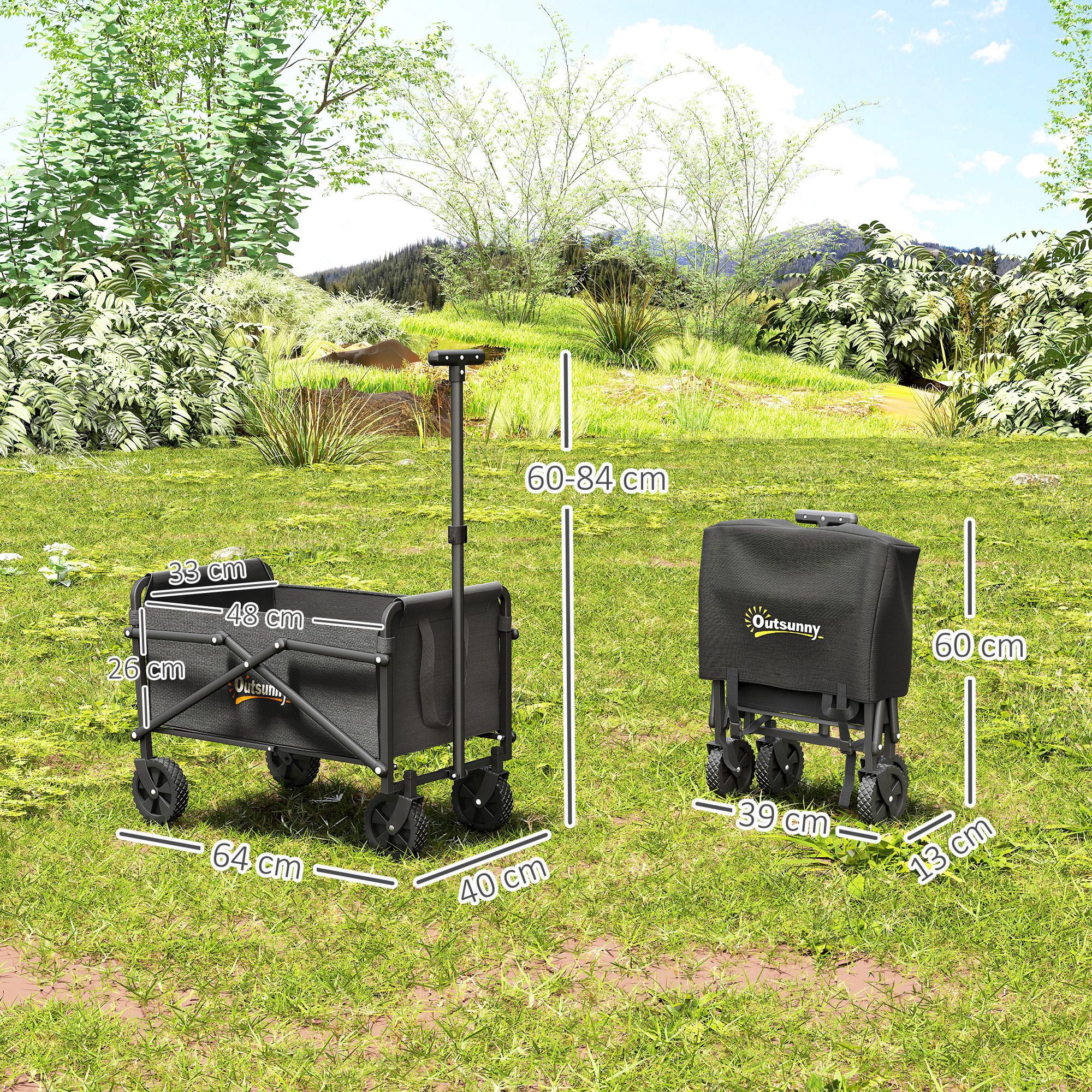 Outsunny Fahrradlastenanhänger faltbarer Bollerwagen 360° Gartenwagen mit verstellbarem Griff, bis 60 kg Tragkraft, für Sport, Einkauf, Camping, Schwarz