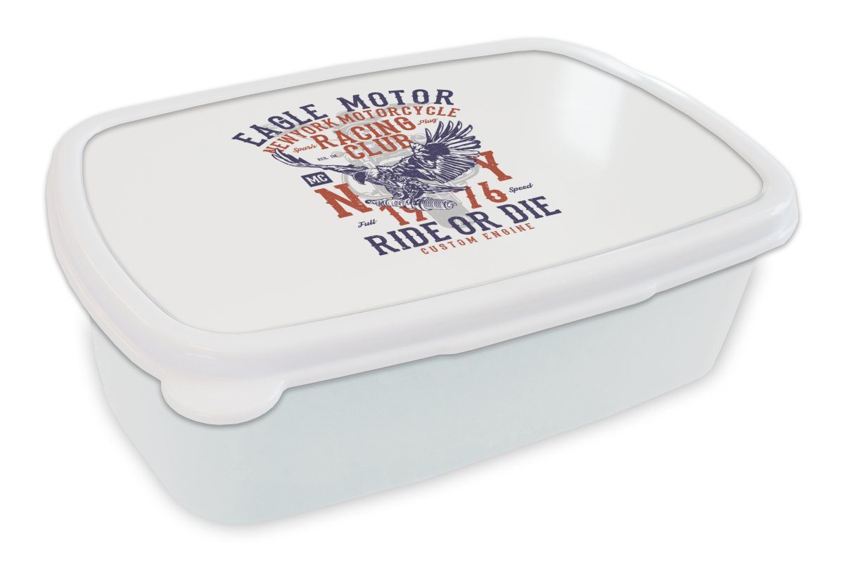MuchoWow Lunchbox Adler (2-tlg), und - Jungs Kinder Mancave Motor Vogel Mädchen Vintage, - für Brotbox - weiß für Brotdose, Kunststoff, - und Erwachsene