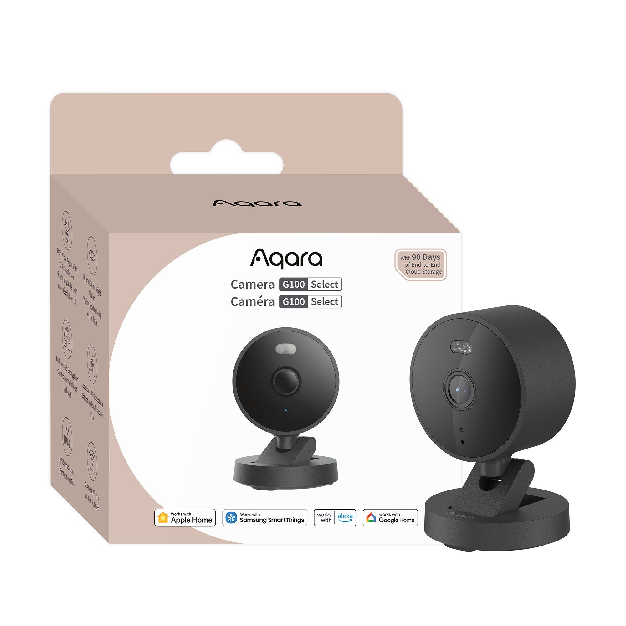 Aqara Überwachungskamera G100, 2K Sicherheitskamera (Innen, Außenbereich, Spotlight-Farbe und IR-Nachtsicht, 140°Sichtfeld, IP65 Wetterfest, Unterstützt HomeKit, Alexa, Google Home)