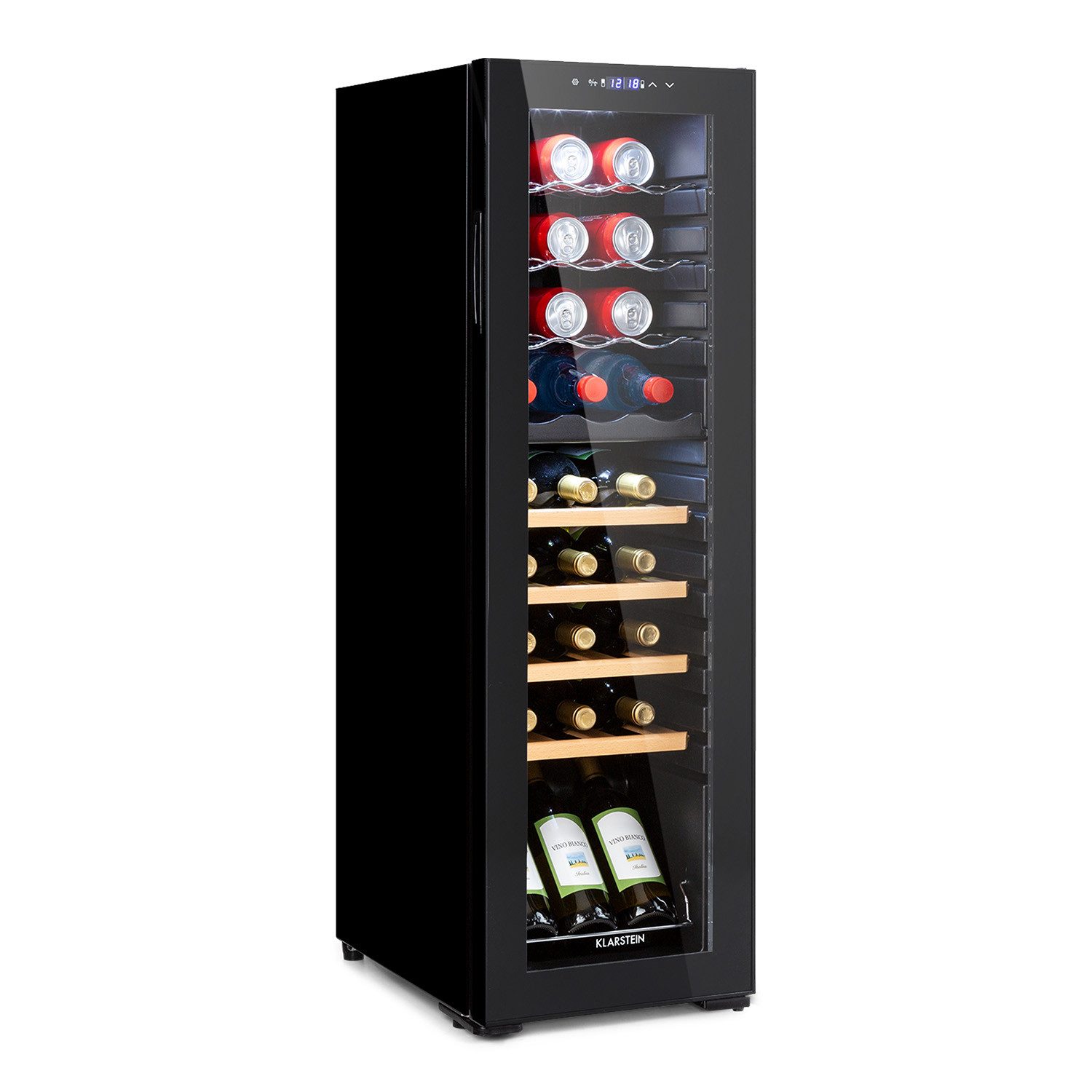 Klarstein Weinkühlschrank Bovella 27 Duo+, für 27 Standardflaschen á 0,75l,2 Zonen Duo Wein Flaschenkühlschrank Weintemperierschrank Getränke