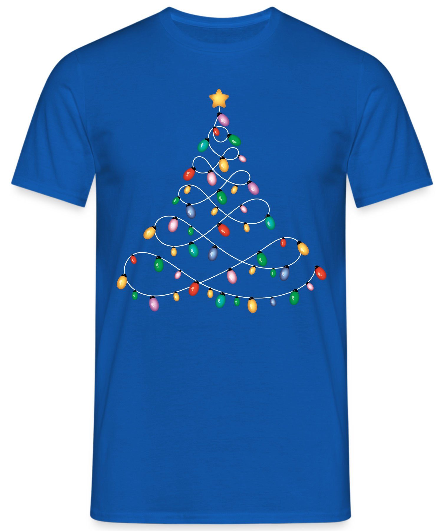Lichterkette Blau Formatee Weihnachten Weihnachtsbaum X-mas (1-tlg) Weihnachtsgeschenk Quattro - Kurzarmshirt