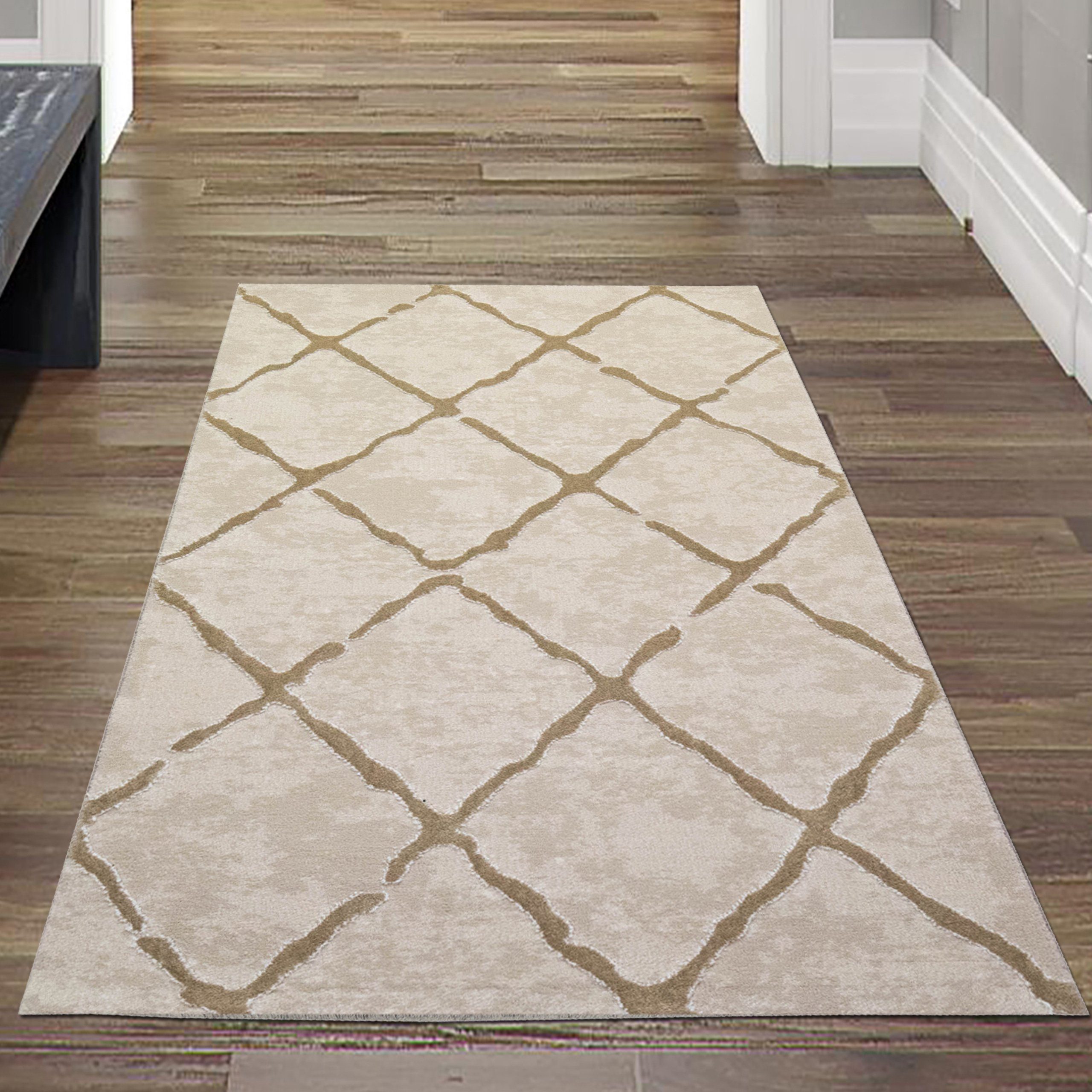Teppich Teppich Skandinavischer Stil Wohnzimmerteppich Rauten Muster in  Beige, Teppich-Traum, rechteckig, Höhe: 12 mm
