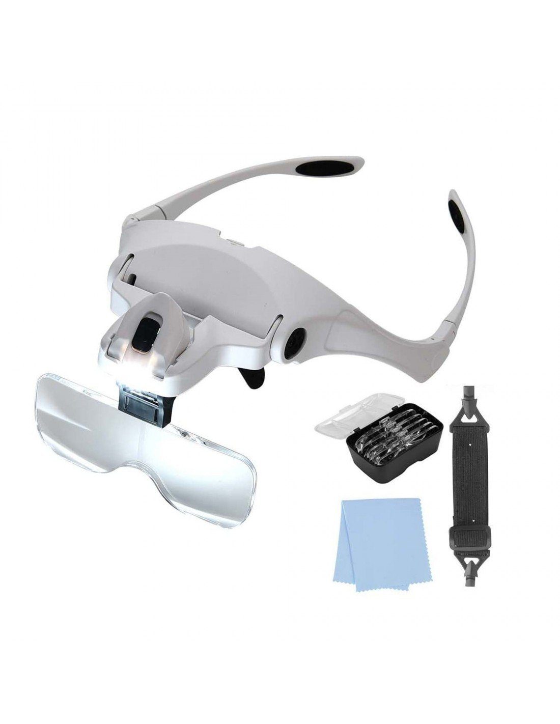 Velamp Lupenlampe LED-Brille mit Lupe und 5 austauschbaren Dioptrien, ideal auch für Br