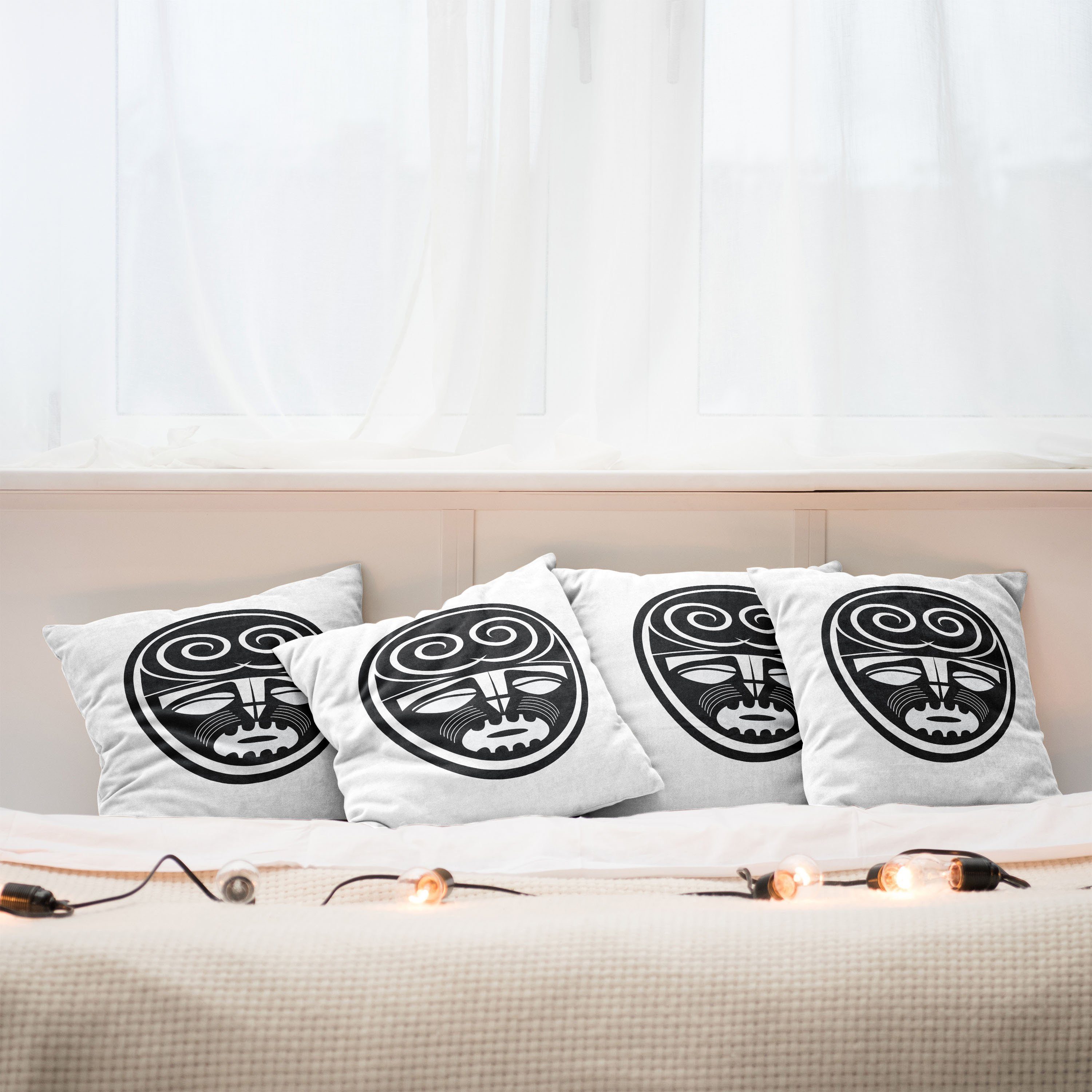 Schwarz Ethnisch Stück), Maori-Masken-Entwurf Digitaldruck, Kissenbezüge Doppelseitiger (4 Accent Modern Abakuhaus