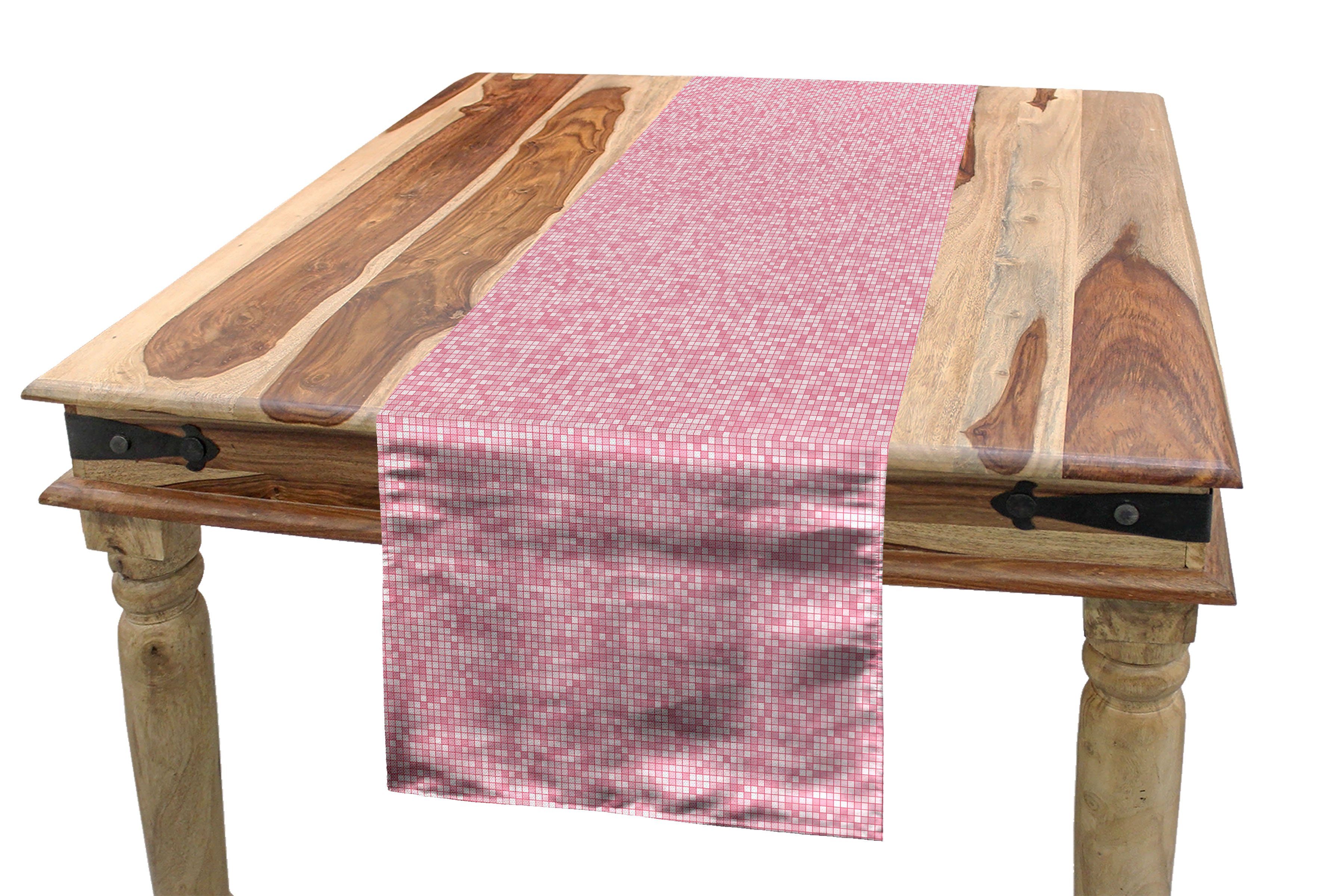 Dekorativer Tischläufer Rechteckiger Esszimmer Gingham Küche Gitter Weiß Tischläufer, Abakuhaus Pink und