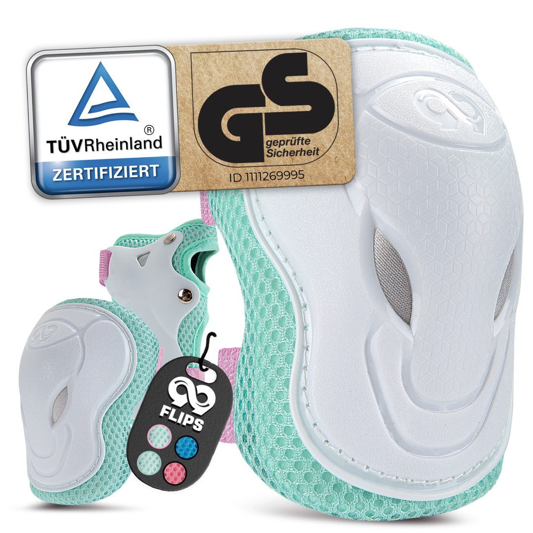 99FLIPS Защитные-Set Inliner Schoner Kinder Защитные Schützer Set mit Knieschoner (Skateboard Schutzausrüstung Geschenke für Kinder, 6-tlg., Knieschützer ab 3 Jahre mit Ellenbogenschoner & Handschonern), Skateboard Kinder ab 3 - Schlittschuhe für Kinder