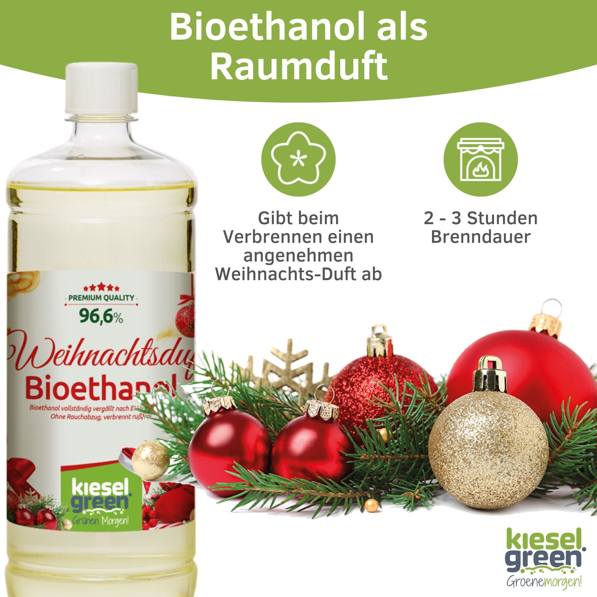 Weihnachtsduft KieselGreen Liter für Flasche 1 Bioethanol Bioethanol mit Duft KieselGreen Ethanol-Kamin