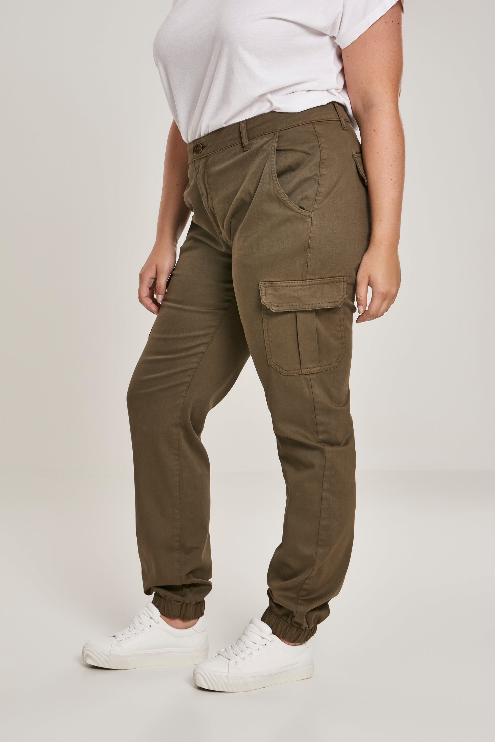 Pants Ladies Cargo olive (1-tlg) Damen High CLASSICS URBAN Cargohose Waist
