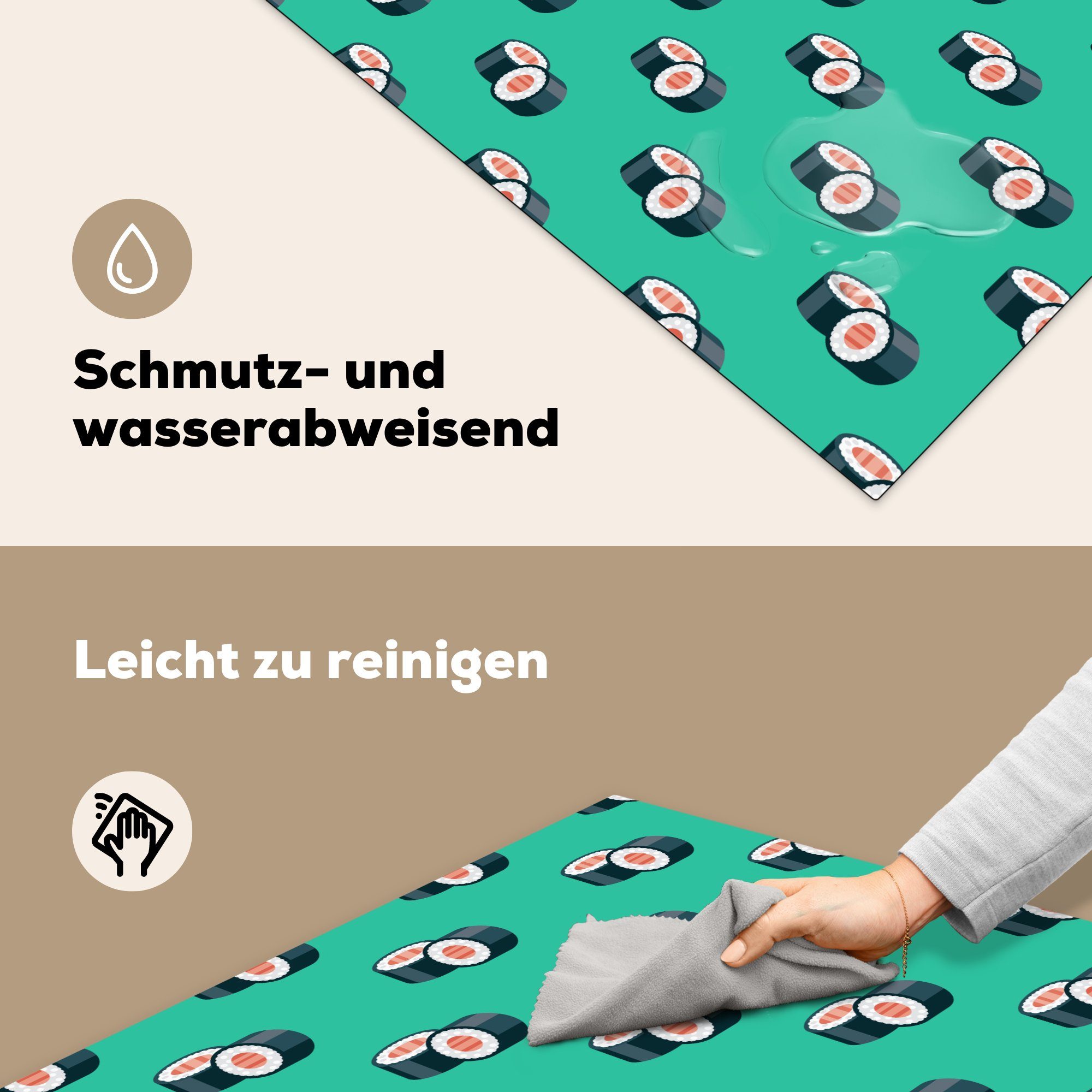 78x78 tlg), (1 Herdblende-/Abdeckplatte auf Arbeitsplatte für Ceranfeldabdeckung, Vinyl, cm, einfarbigem MuchoWow küche Sushi-Illustration Hintergrund,