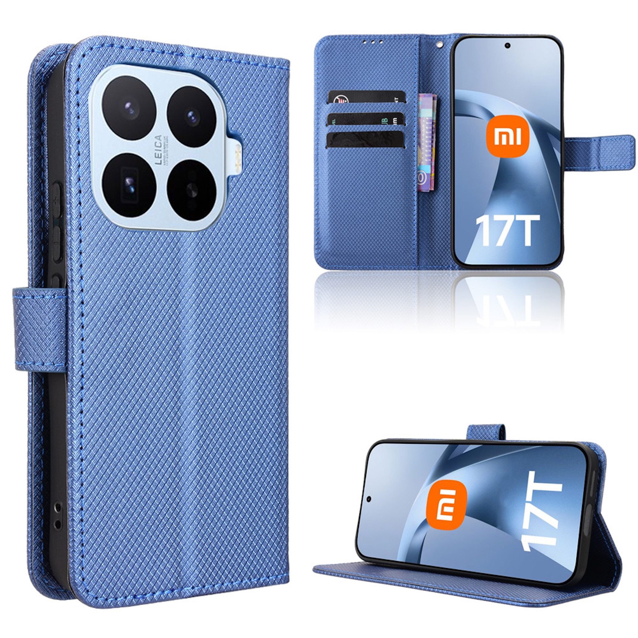 Wigento Handyhülle Klapphülle für Xiaomi 17T Pro Diamant Design Wallet Blau 6,83 Zoll, Magnetverschluss, Standfunktion, Kartenfach