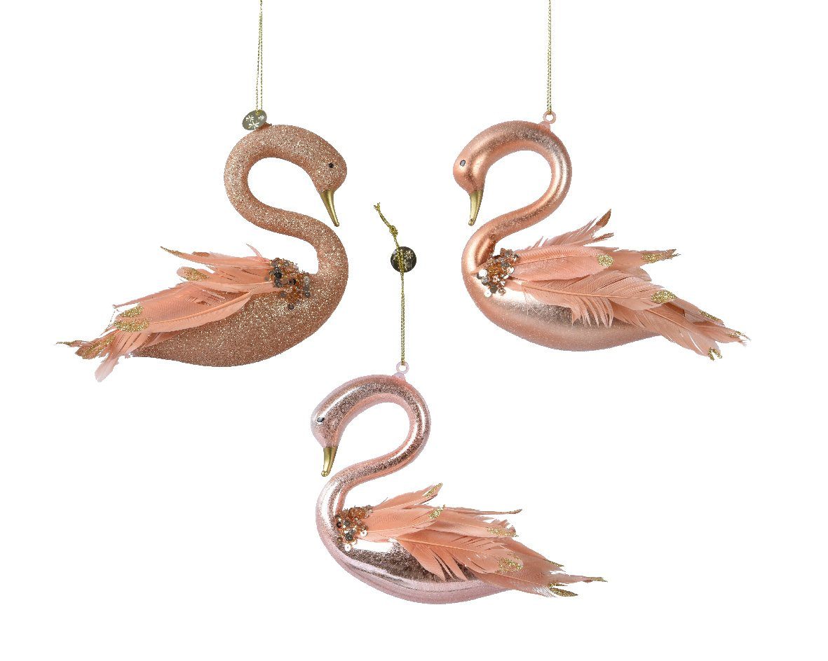 Kaemingk Christbaumschmuck, Christbaumschmuck Glas Schwan 13cm,1 Stück sortiert - Prickelndrosa