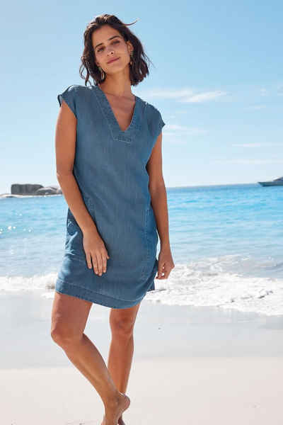 Next Minikleid Kurzes Tunika-Kleid mit V-Ausschnitt Lyocell (1-tlg)