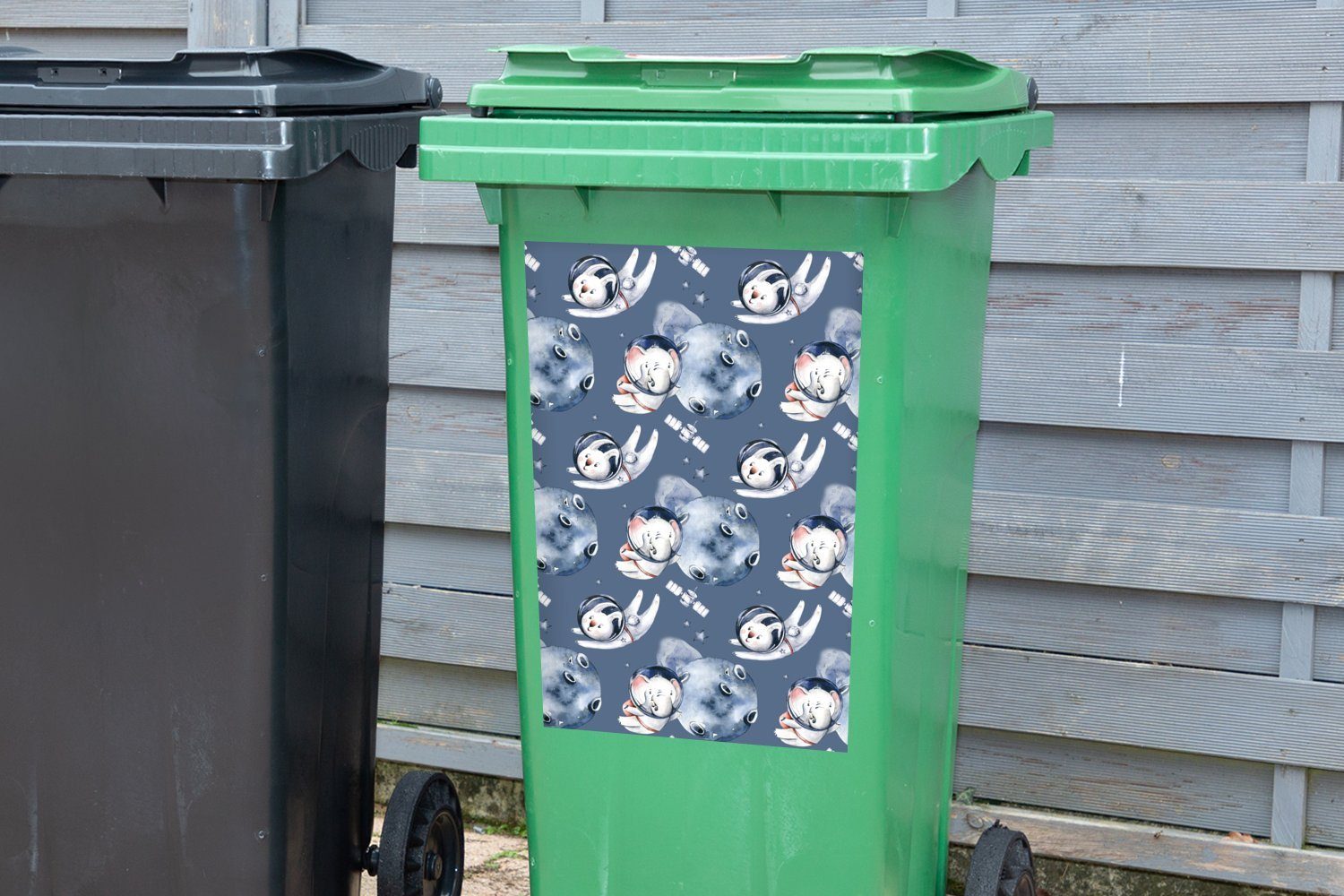 MuchoWow Wandsticker Tiere - Weltraum - - Mädchen - Mülltonne, Jungen Muster Sticker, Kinder - Abfalbehälter St), (1 Mülleimer-aufkleber, Container