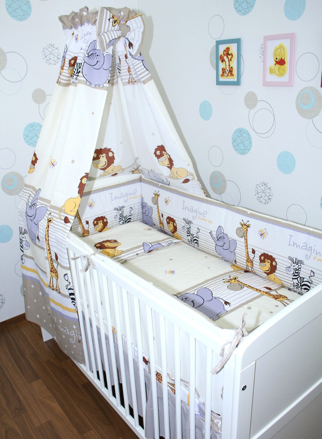 Babybettwäsche Baby Bettset- 6 teiliges mit 420 Nestchen Vollstoff Himmel Bettwäsche