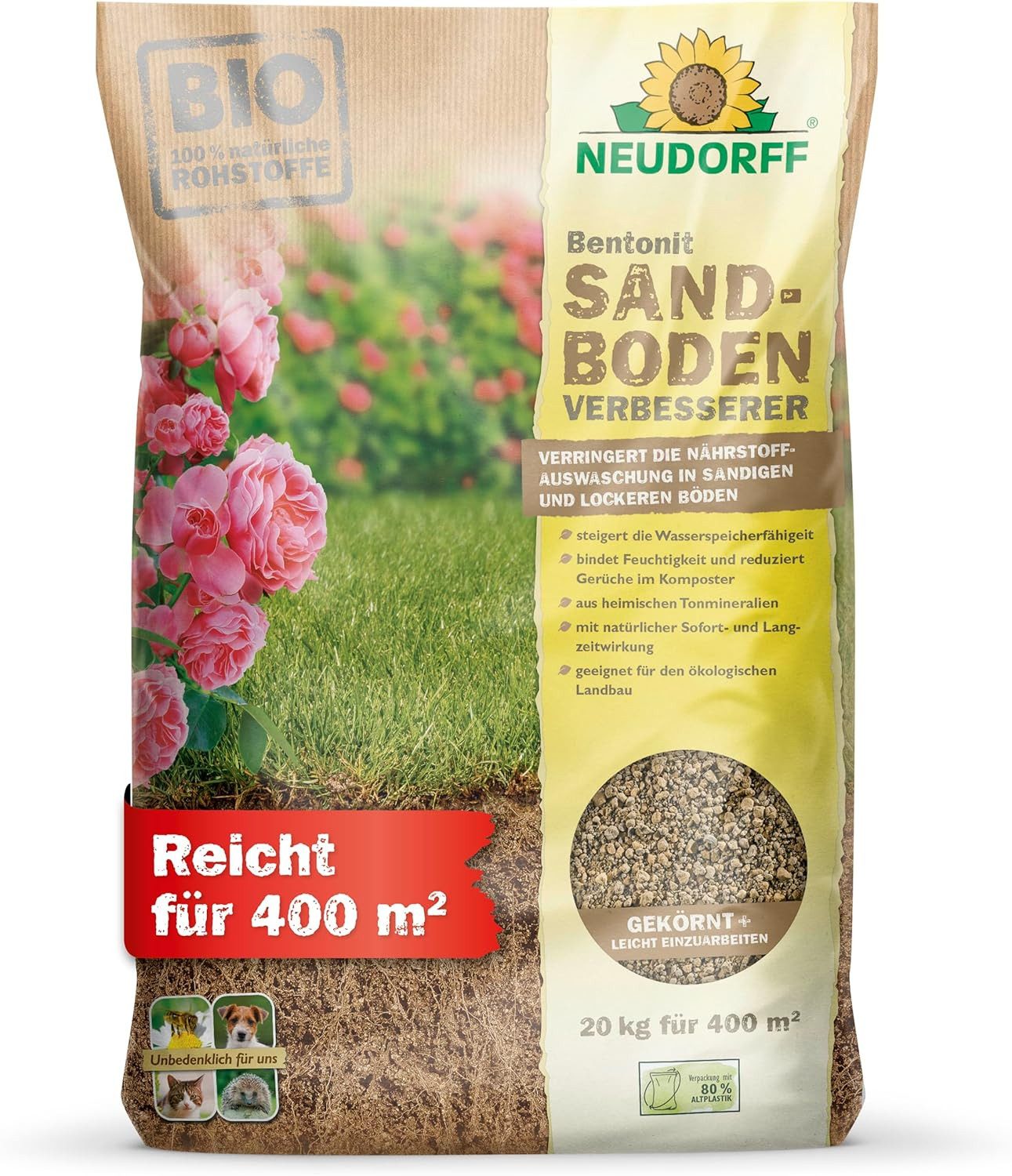 Neudorff Tonmehl Bentonit Bio SandbodenVerbesserer für 20 kg, Gekörnt & leicht einzuarbeiten