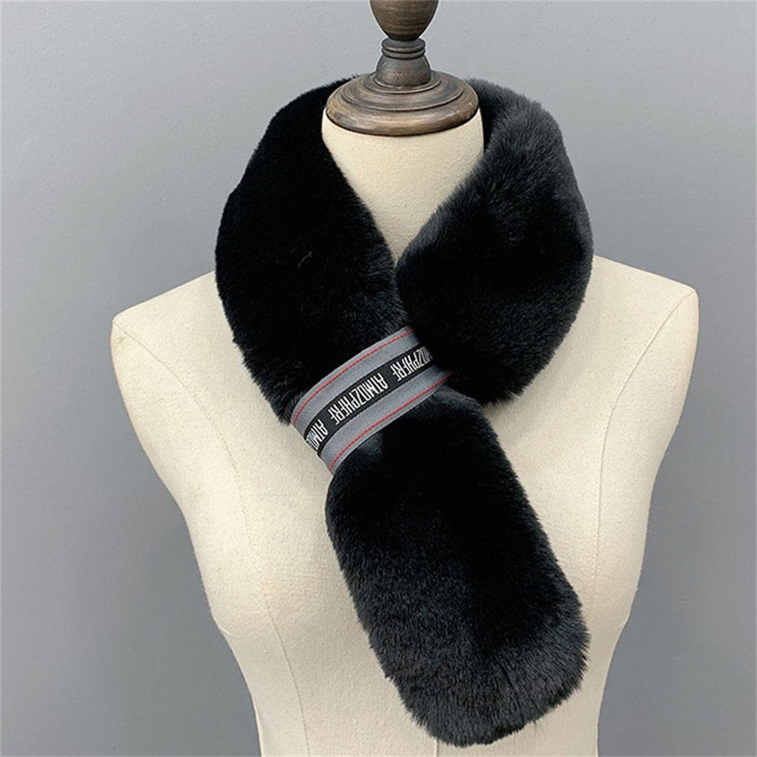 DÖRÖY Modeschal Damen Winter Mode Kunstpelz warmen Schal, verdickte Kreuz Plüsch Schal Schwarz