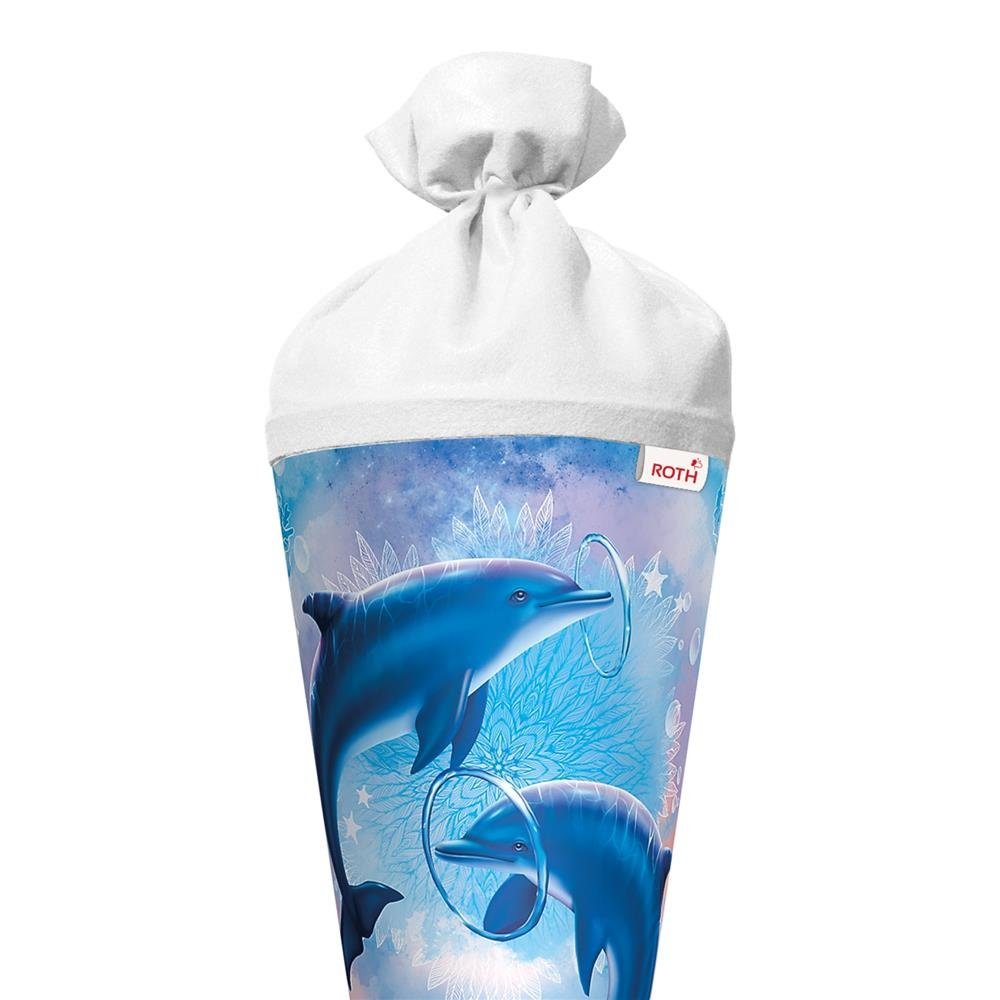 Roth Schultüte Delfine, 70 cm, rund, mit weißem Filzverschluss, Rot(h) Spitze