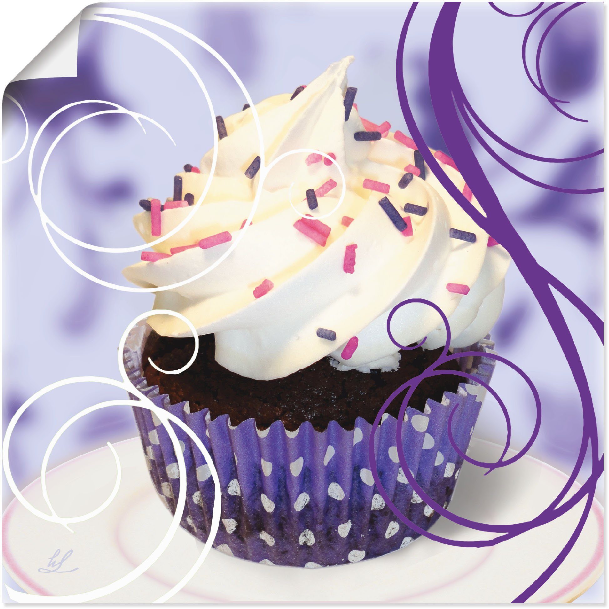 Artland Poster Cupcake auf violett - Kuchen, Süßspeisen (1 St), ohne Rahmen