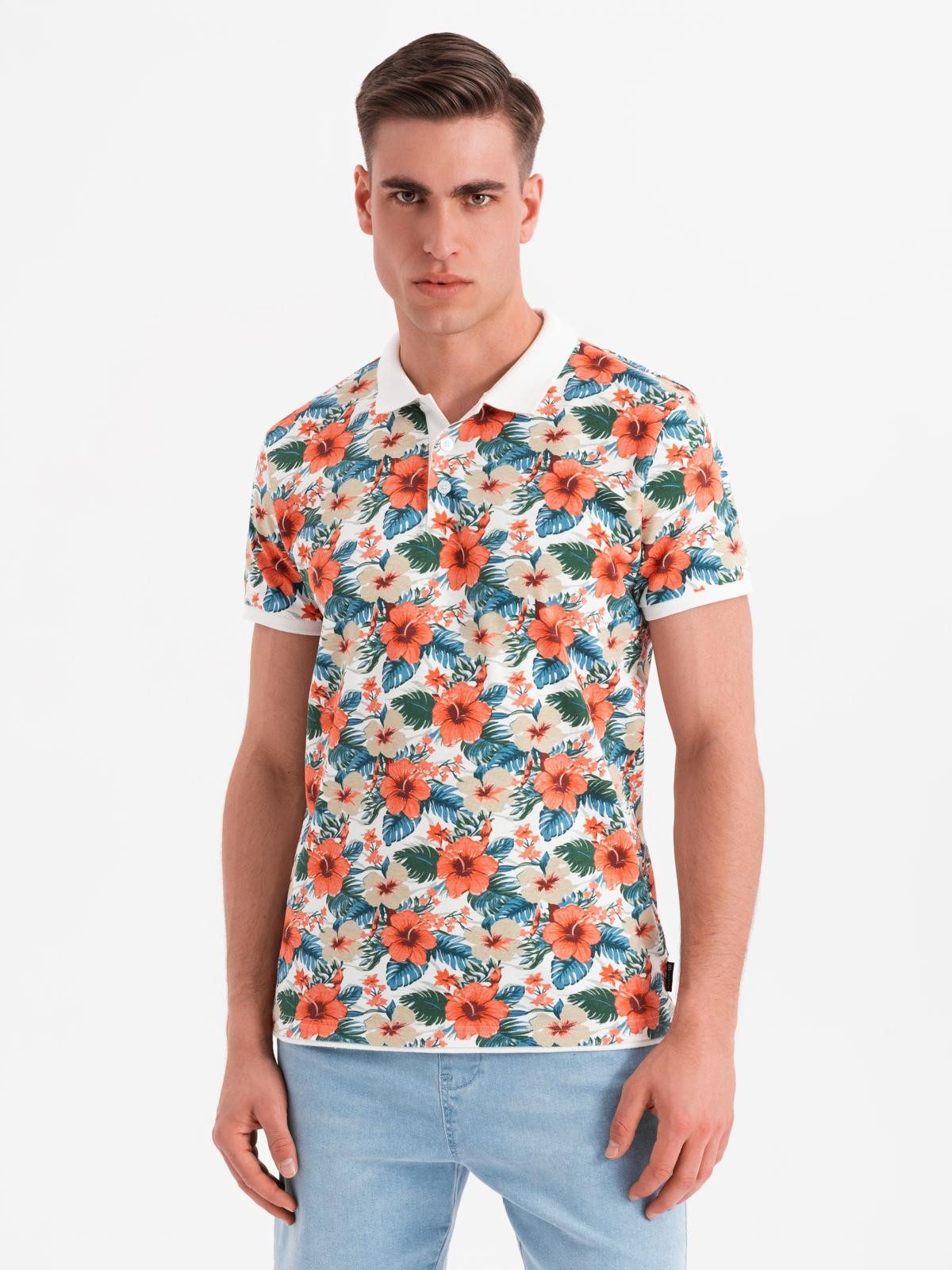 OMBRE Poloshirt Poloshirt aus Baumwolle mit Blumendruck