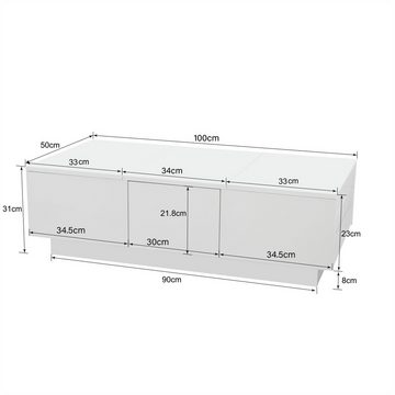 FUROKOY Couchtisch Wohnzimmertisch hochglanz mit Push-Pull-Aufbewahrungsstruktur, (1 Tisch), Beistelltisch mit Stauraum, Kaffetisch mit Schublade 100x50x31 cm