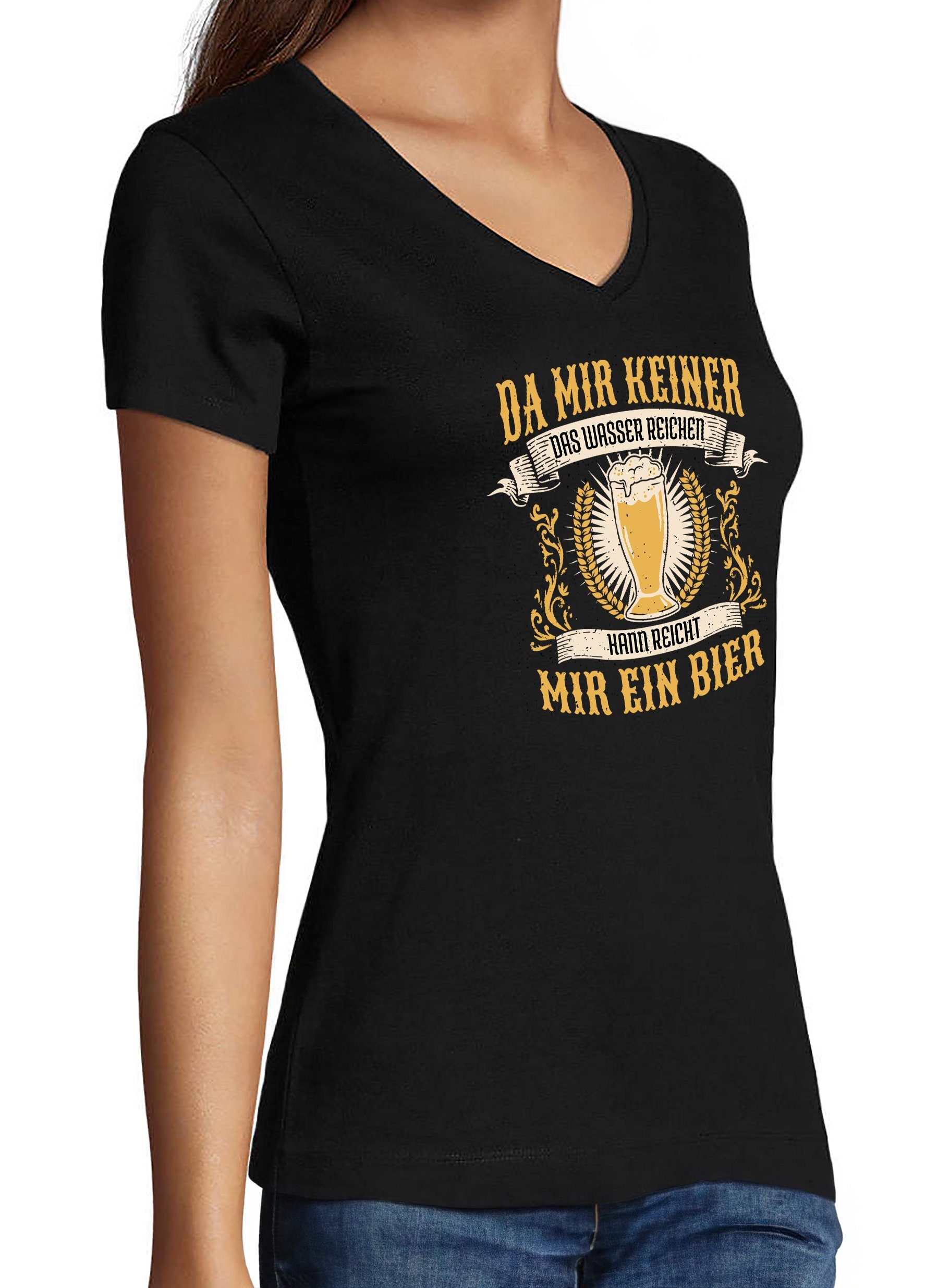 Shirt Oktoberfest Fit, Damen Reicht i308 ein T-Shirt MyDesign24 - Slim mir T-Shirt schwarz Print Bier V-Ausschnitt