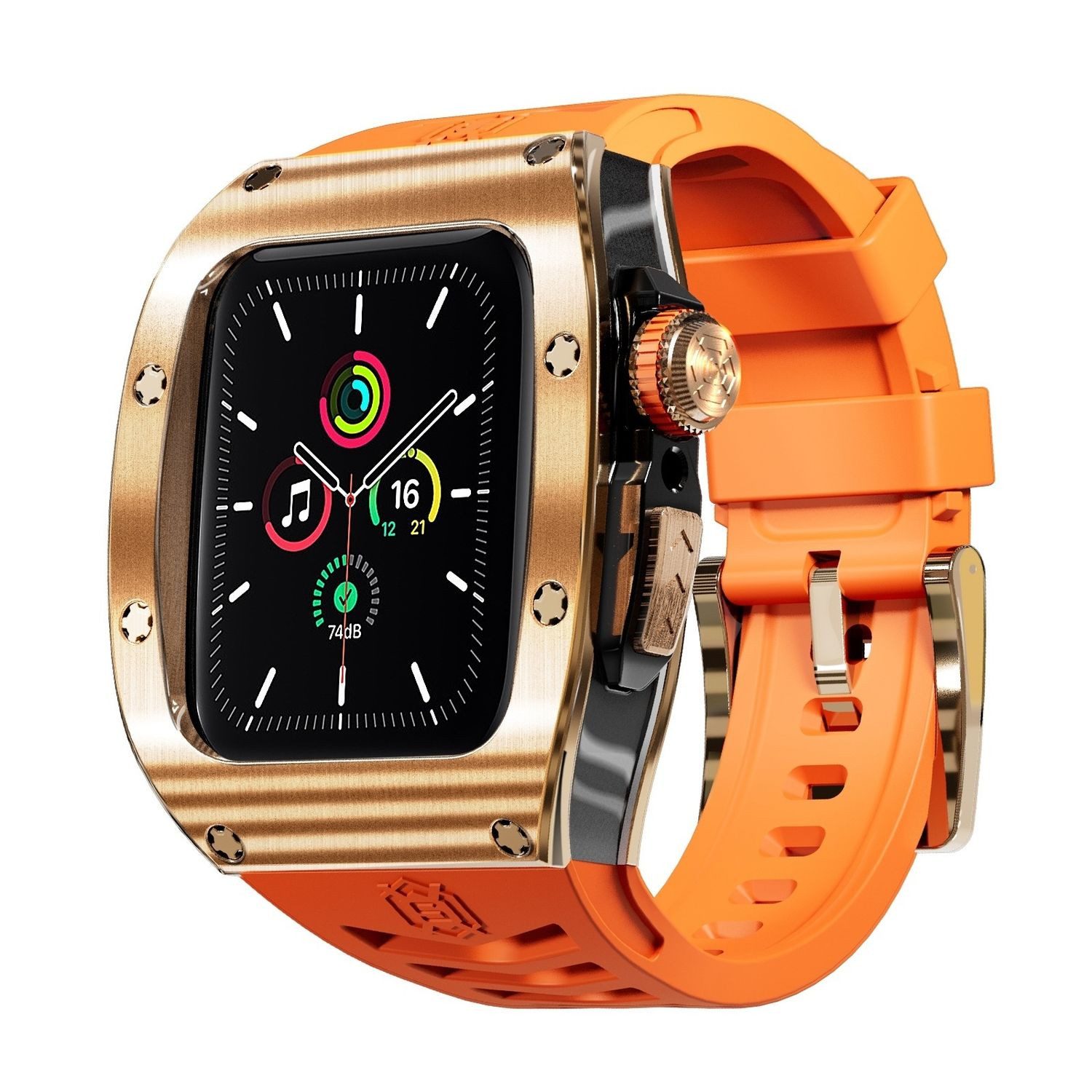 Wigento Smartwatch-Armband Für Apple Watch Series 9 8 7 45 / SE 6 5 4 Silikon Band Metall Gehäuse, Stoßfest, stilvoll, integriertem Armband