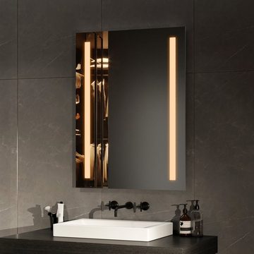 EMKE Badspiegel LED Wandspiegel mit Beleuchtung Modell 01 (Druckknopfschalter), Beschlagfrei, 2 Lichtfarbe Warmweiß/Kaltweiß