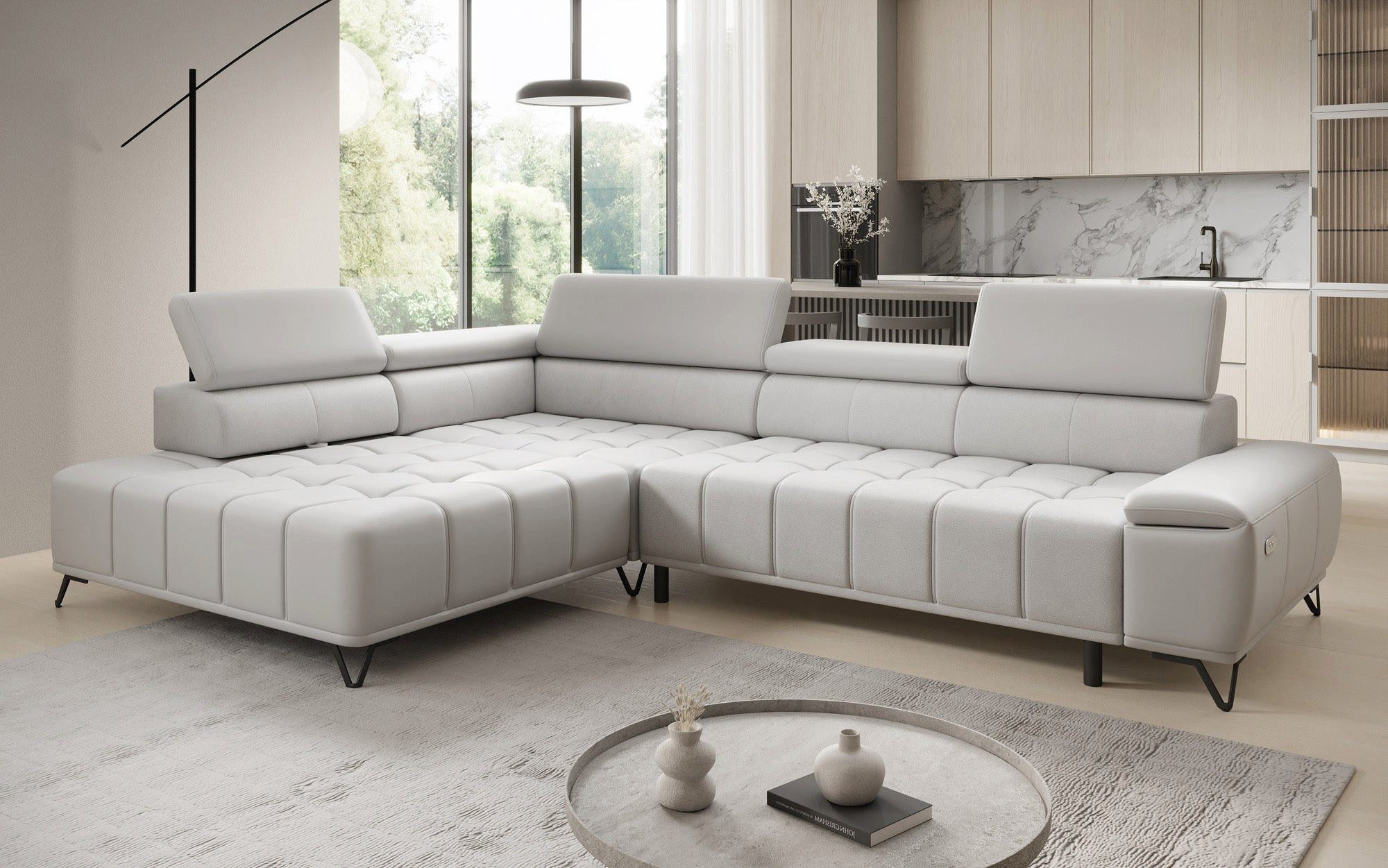 Luxusbetten24 Schlafsofa Designer L Sofa Selora in Echtleder, mit elektrischer Schlaffunktion und verstellbarerer Rückenlehne