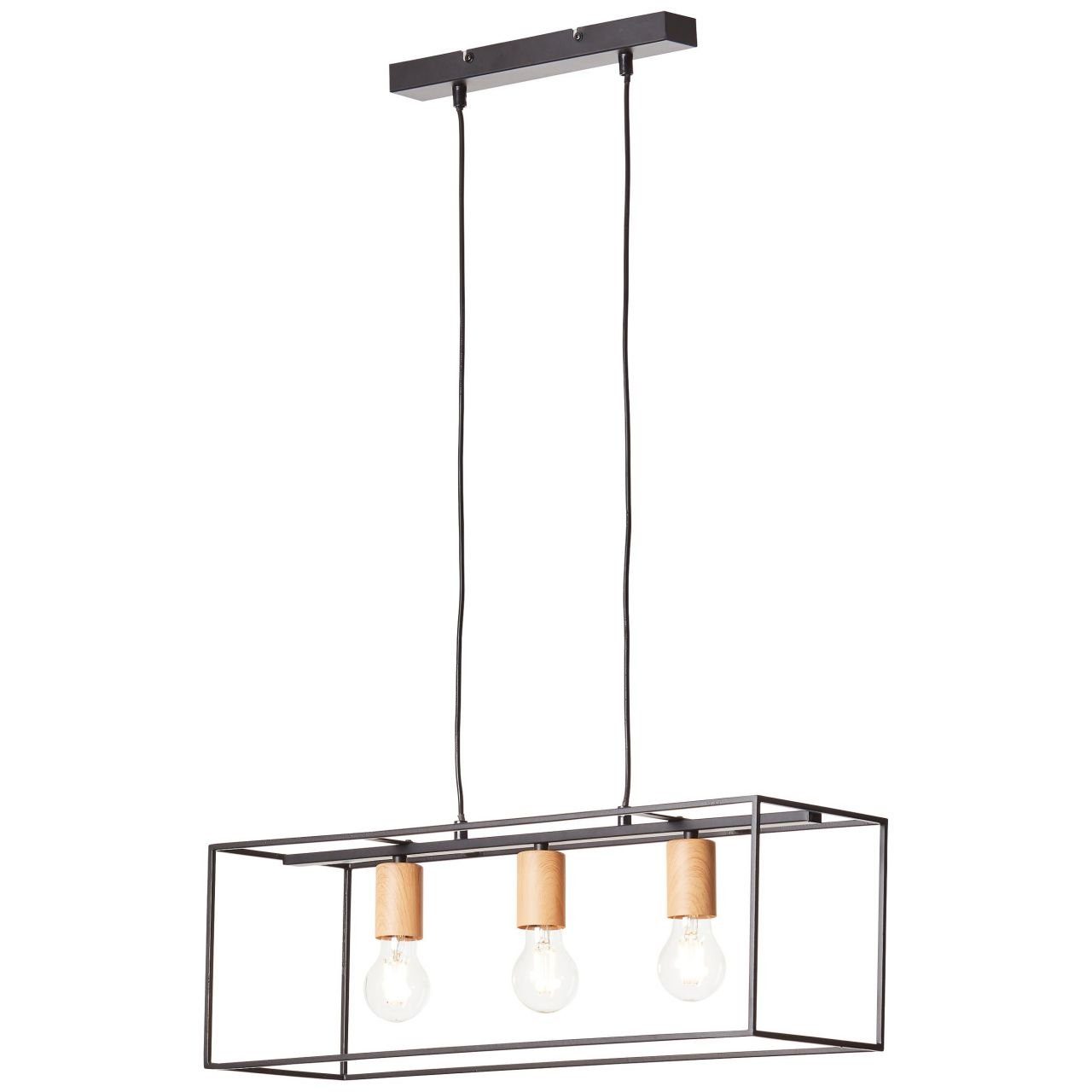 Brilliant Pendelleuchte Arica, Lampe, Arica schwarz/holzfarbend, A60, E27, 3x Pendelleuchte 60W 3flg