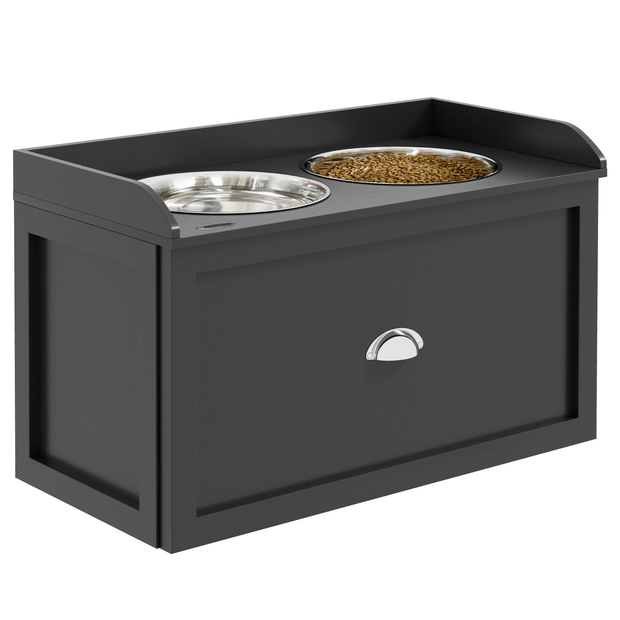 PawHut Futternapf erhöhte Futterstation mit 2 x 2L Schalen, Edelstahl, mit Schublade, für große Hunde mit einer Schulterhöhe von 50-60 cm