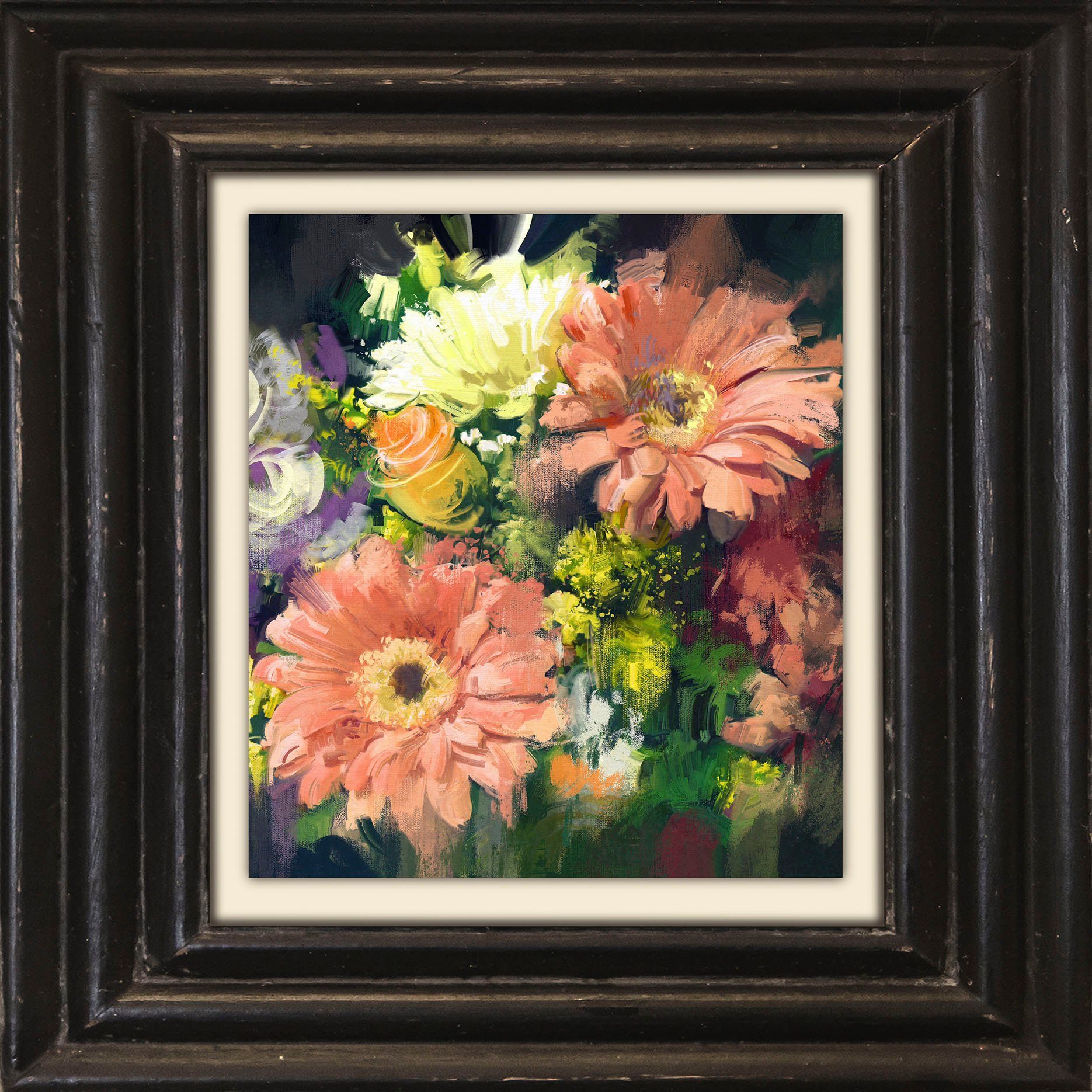 queence Leinwandbild Blumen, Blumen, Blumenbilder, Garten, Gartenbilder, Kunst, Stillleben, Premium-Leinwandstoff, Handarbeit aus Deutschland, 40x40cm