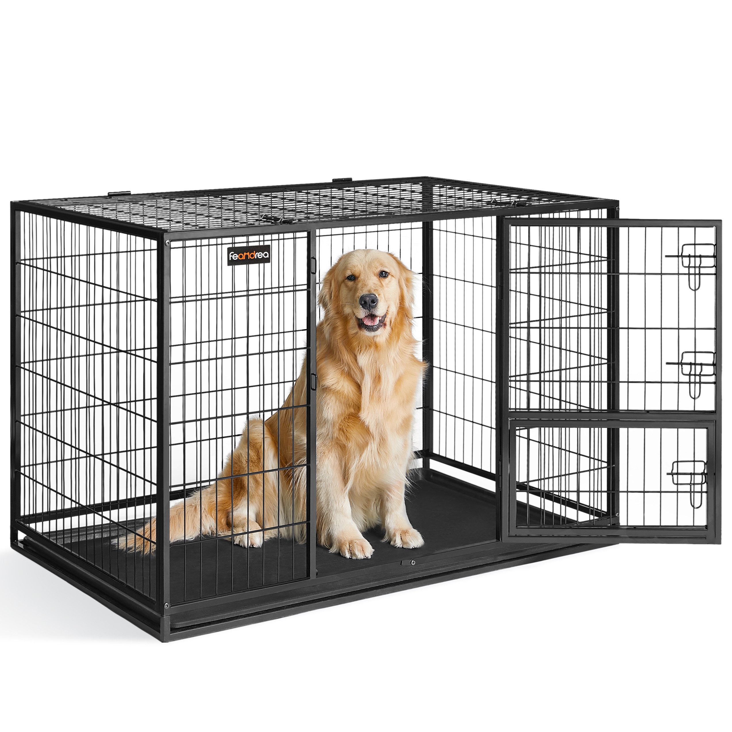 FEANDREA Hunde-Transportbox, hochbelastbar,transportable,für mittelgroße,große Hunde,abnehmbar Tür