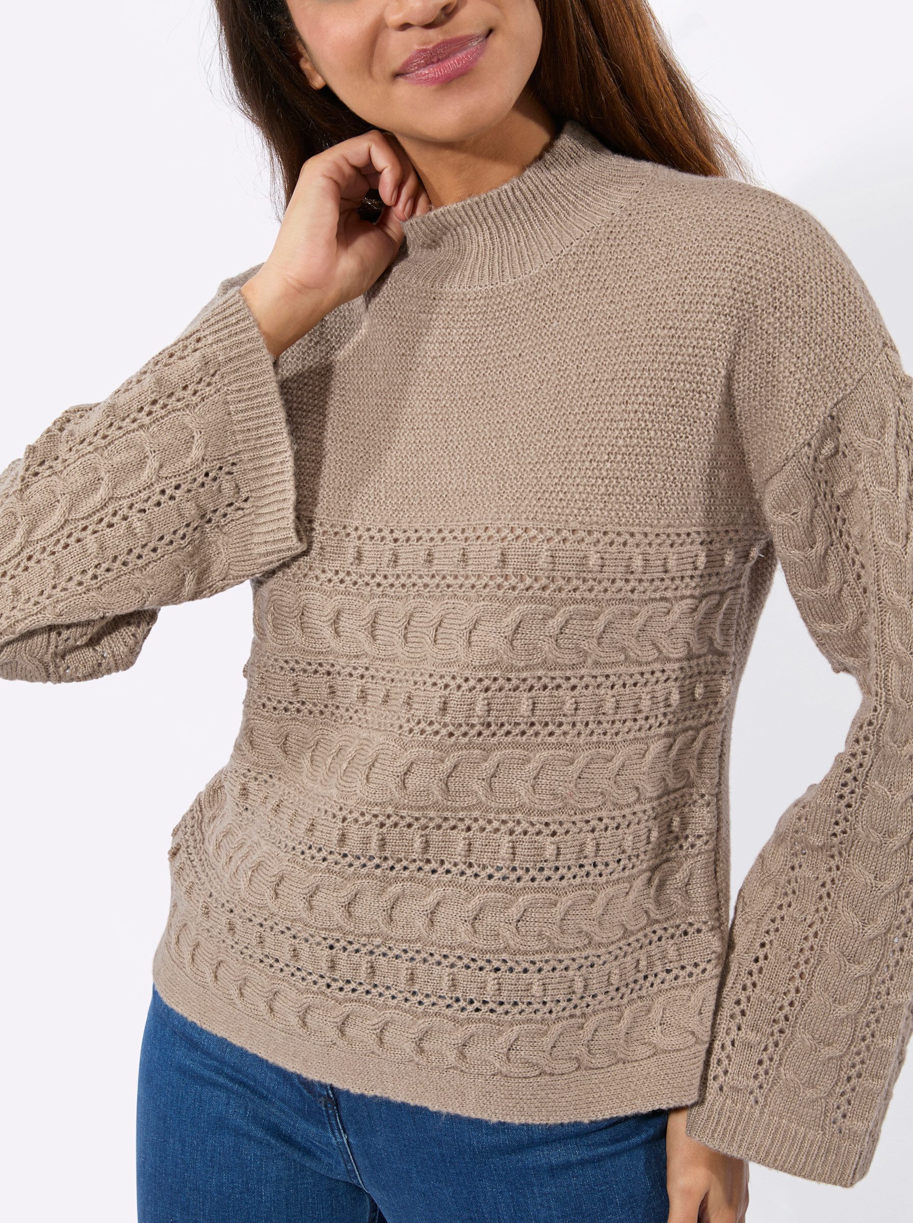 Witt Strickpullover Pullover Langarm Ajour, Zopfmuster
