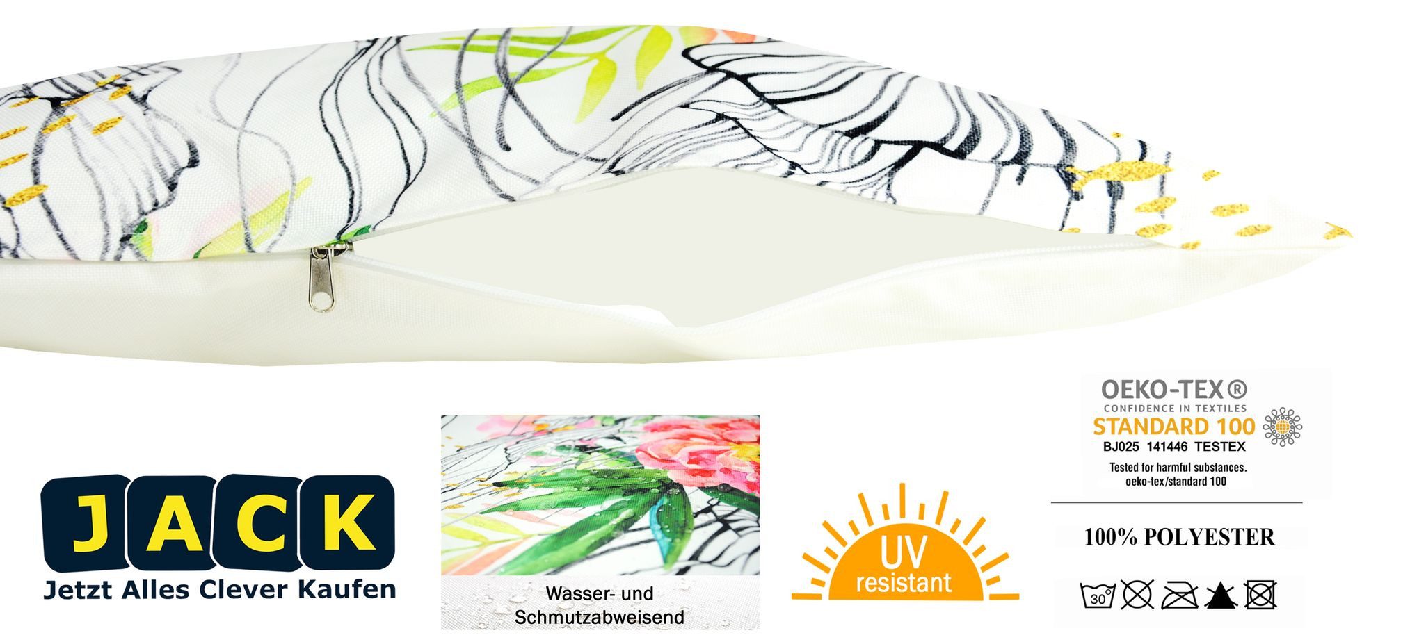 JACK Kissenbezüge JACK 2er Set Motiv Outdoor Kissenhülle 45x45cm Wasserfest, (2 Stück), robust und strapazierfähig, Wasserabweisend, für Innen & Außen