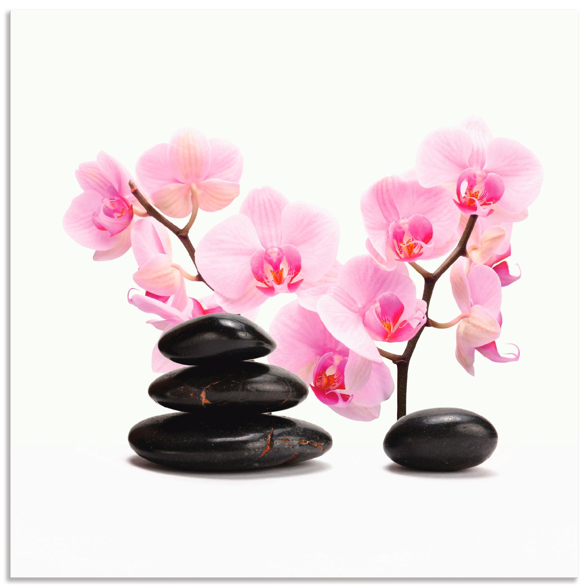 Artland Wandbild Schwarze Steine und pink Orchidee, Zen (1 St), als Alubild, Leinwandbild, Wandaufkleber oder Poster in versch. Größen