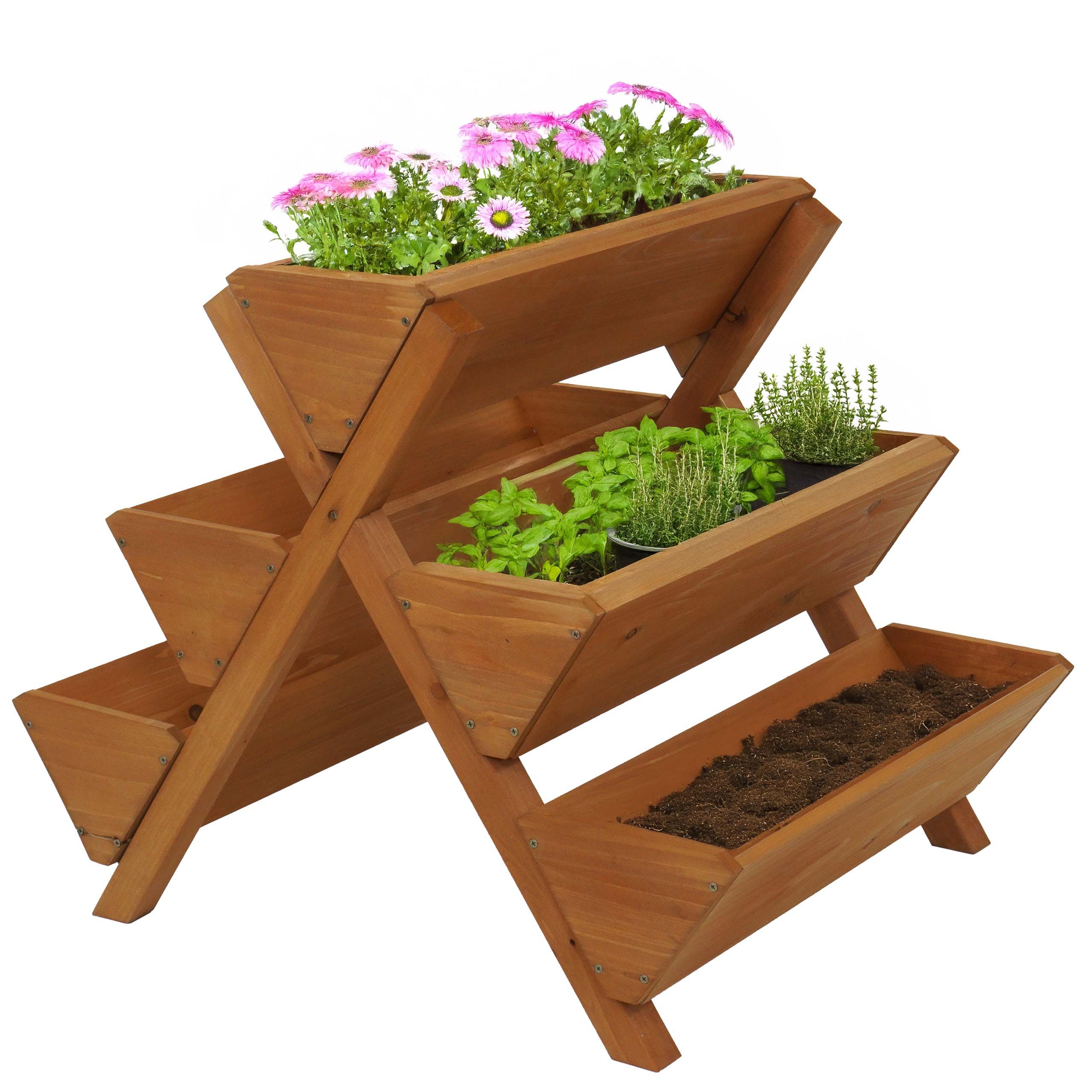 PROREGAL® Hochbeet Pflanztreppe 56x56x70cm 5 Kästen Outdoor Holz Blumenregal