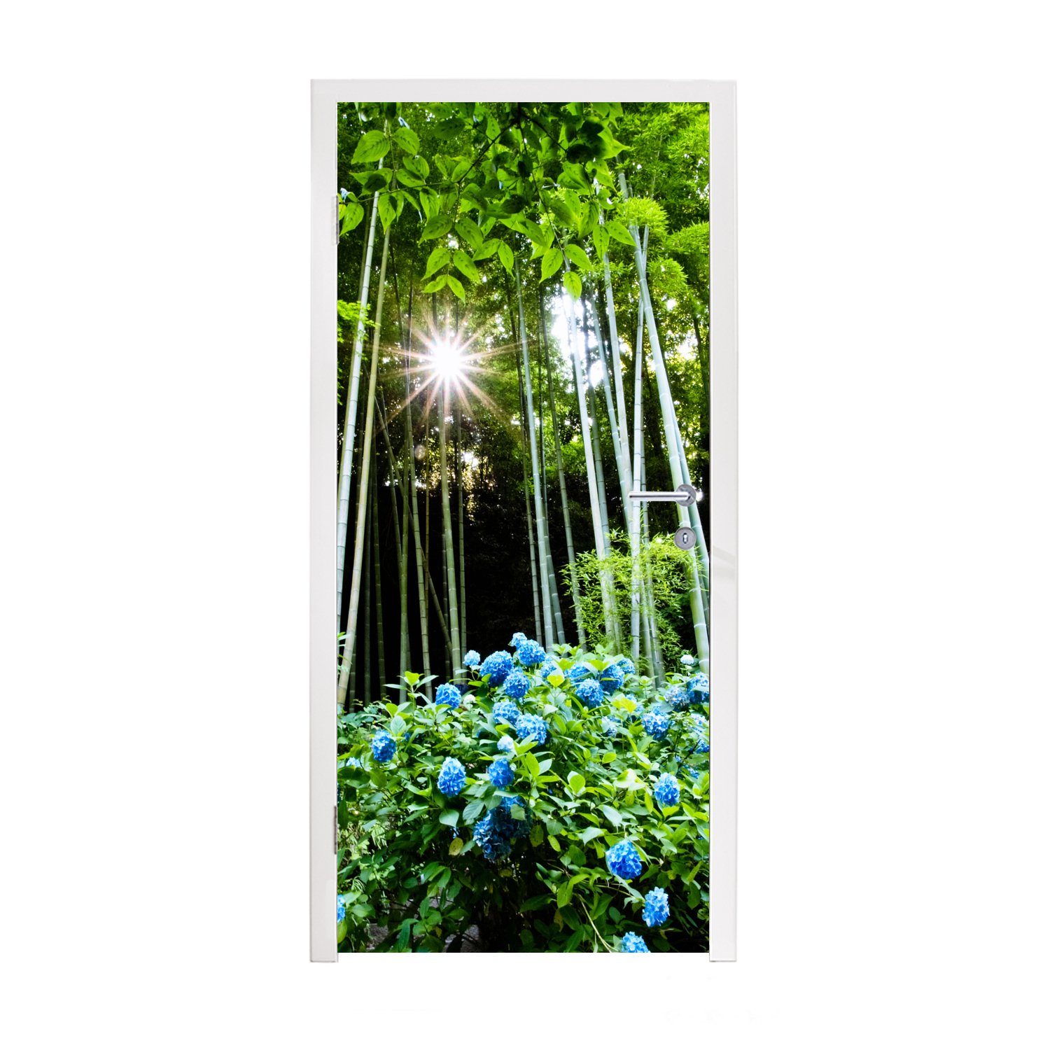 MuchoWow Türtapete Hortensien im Dschungel, Matt, bedruckt, (1 St), Fototapete für Tür, Türaufkleber, 75x205 cm