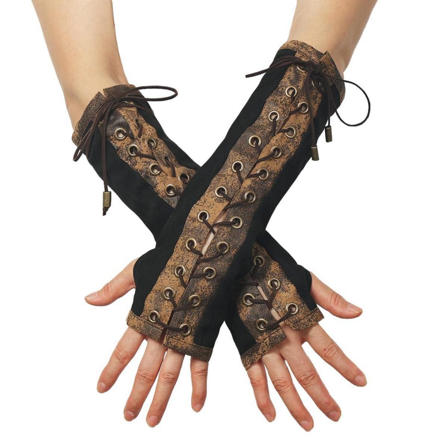 LuxusKollektion Abendhandschuhe Handschuhe Damen Steampunk Fingerlos Ellenbogen Schwarz (1-St)