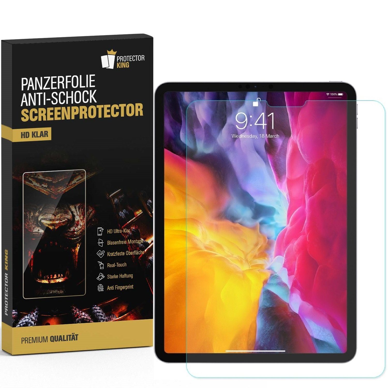 Protectorking Schutzfolie 4x Panzerfolie für iPad Pro 12.9 2018-2019-2020-20, (4-Stück, 1-Set), Hochwertige und passgenaue NANO Panzerfolie aus Robusten und unzerbrechlichen PET Material. ANTI REFLEX MATT ENTSPIEGELT